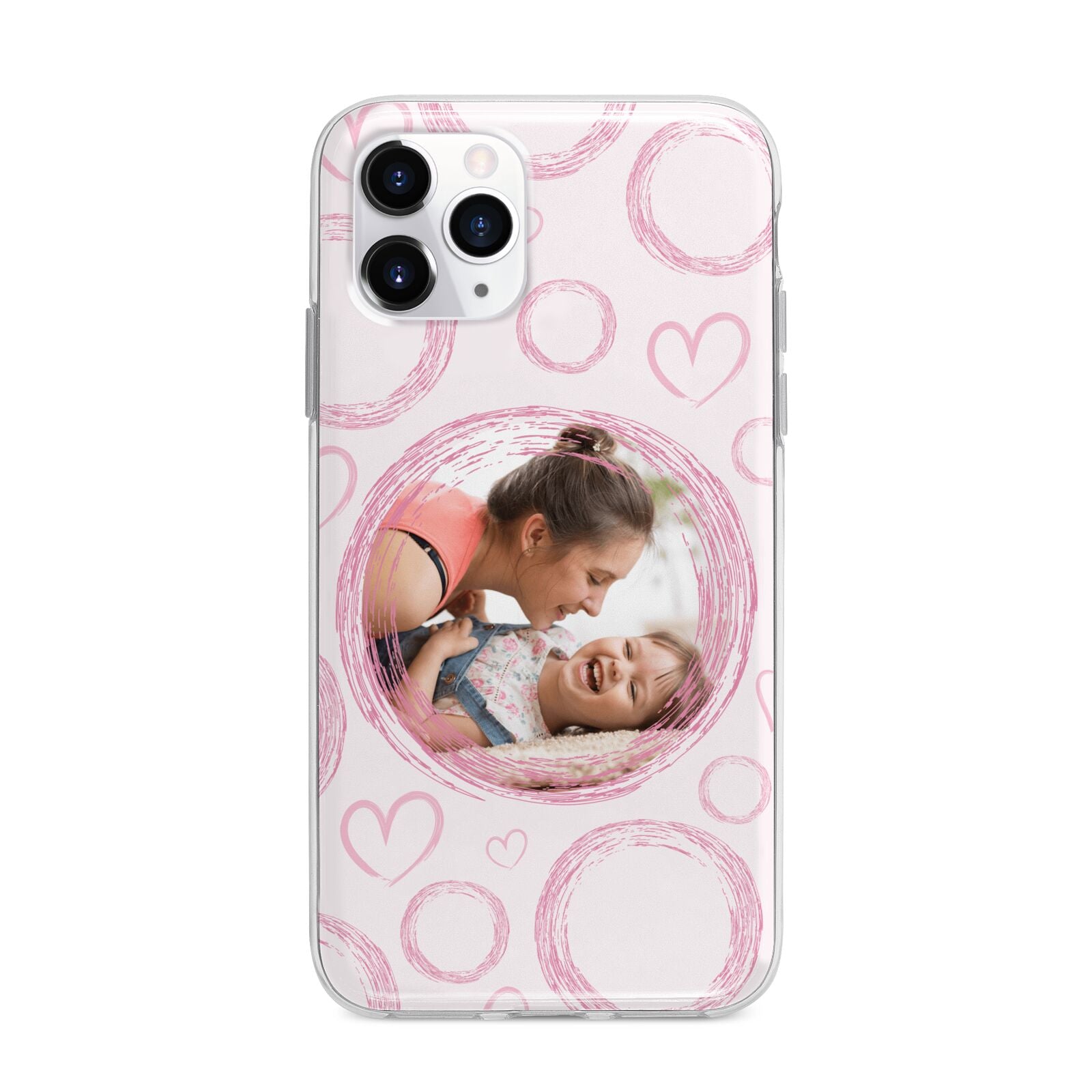 Pink Love Hearts Photo Personalised Apple iPhone 11 Pro Max in Silver with Bumper Case