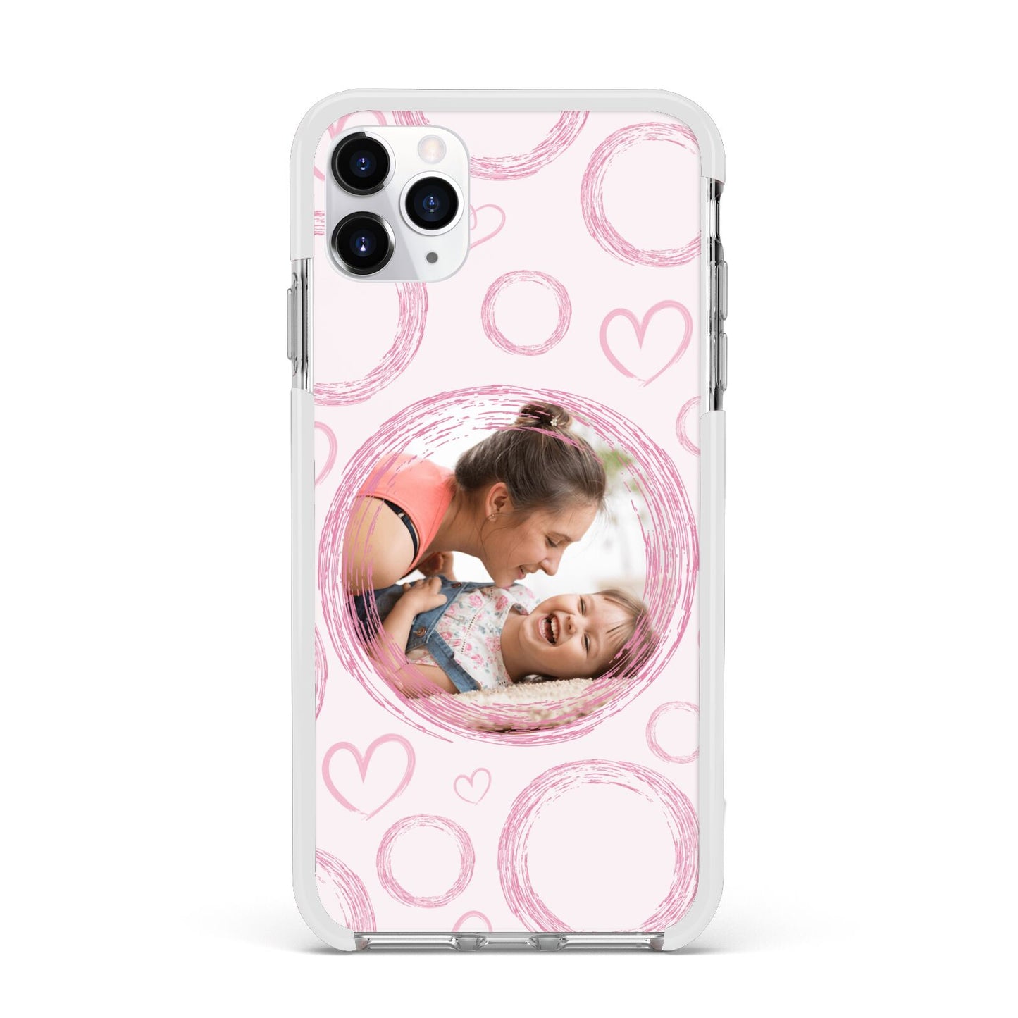 Pink Love Hearts Photo Personalised Apple iPhone 11 Pro Max in Silver with White Impact Case
