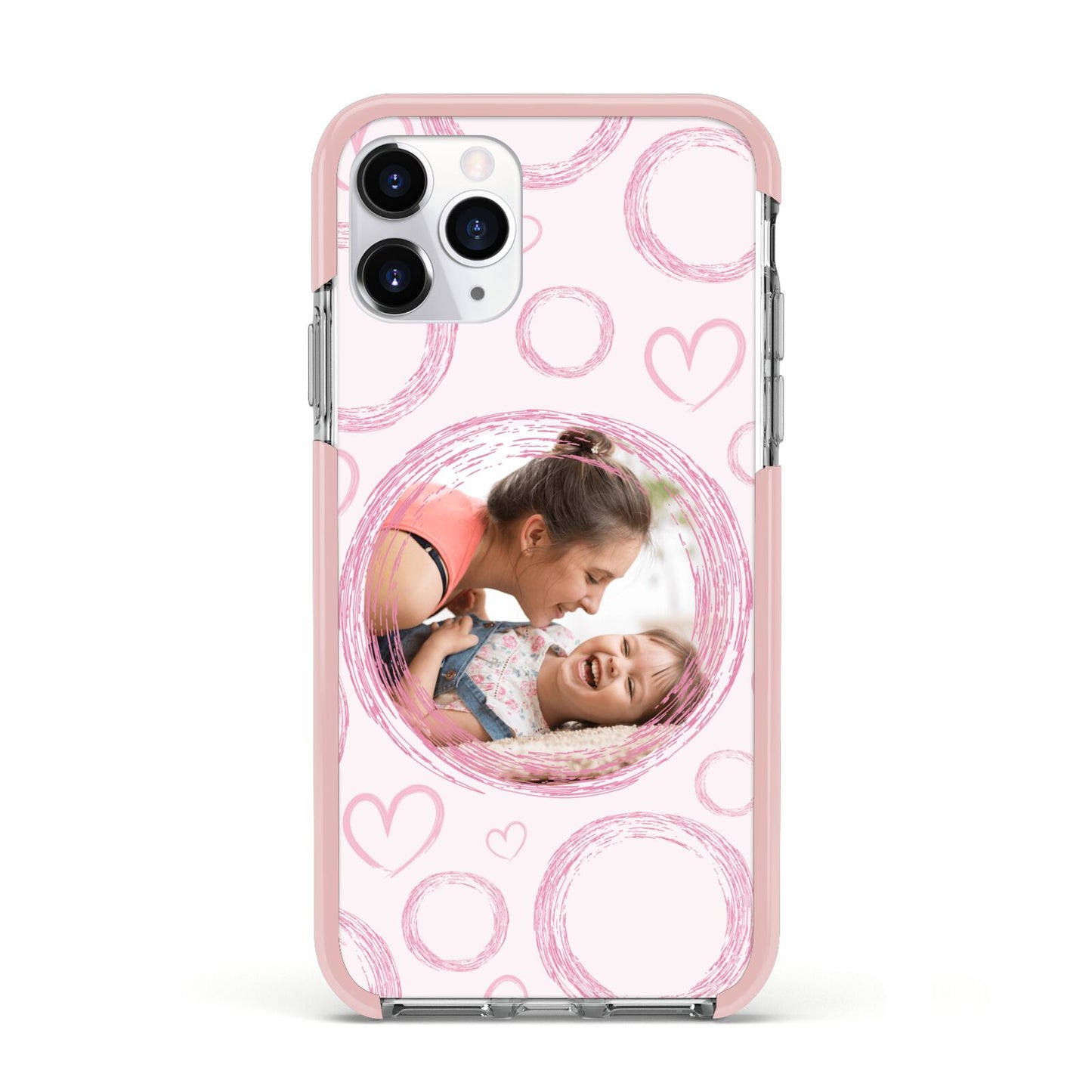 Pink Love Hearts Photo Personalised Apple iPhone 11 Pro in Silver with Pink Impact Case