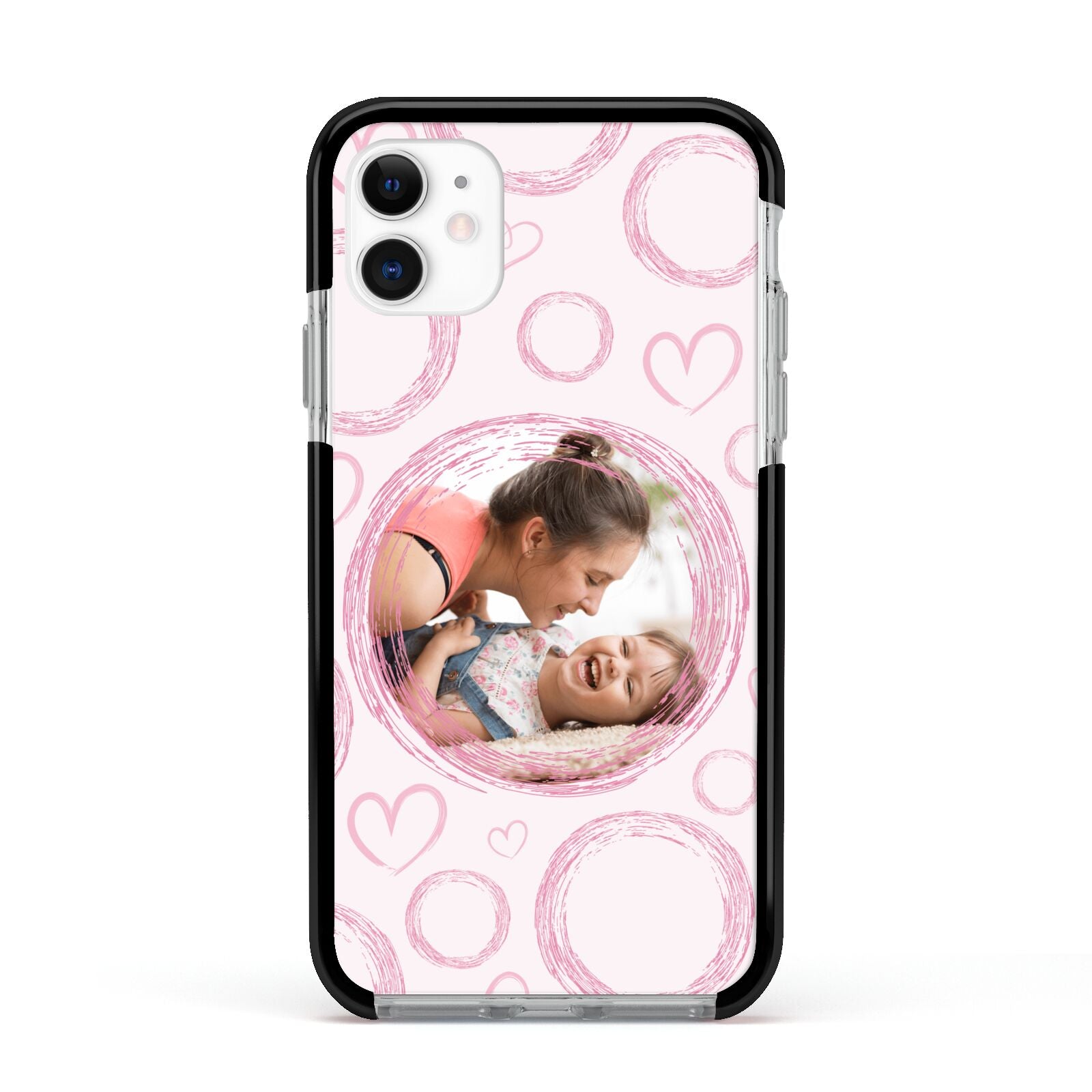 Pink Love Hearts Photo Personalised Apple iPhone 11 in White with Black Impact Case