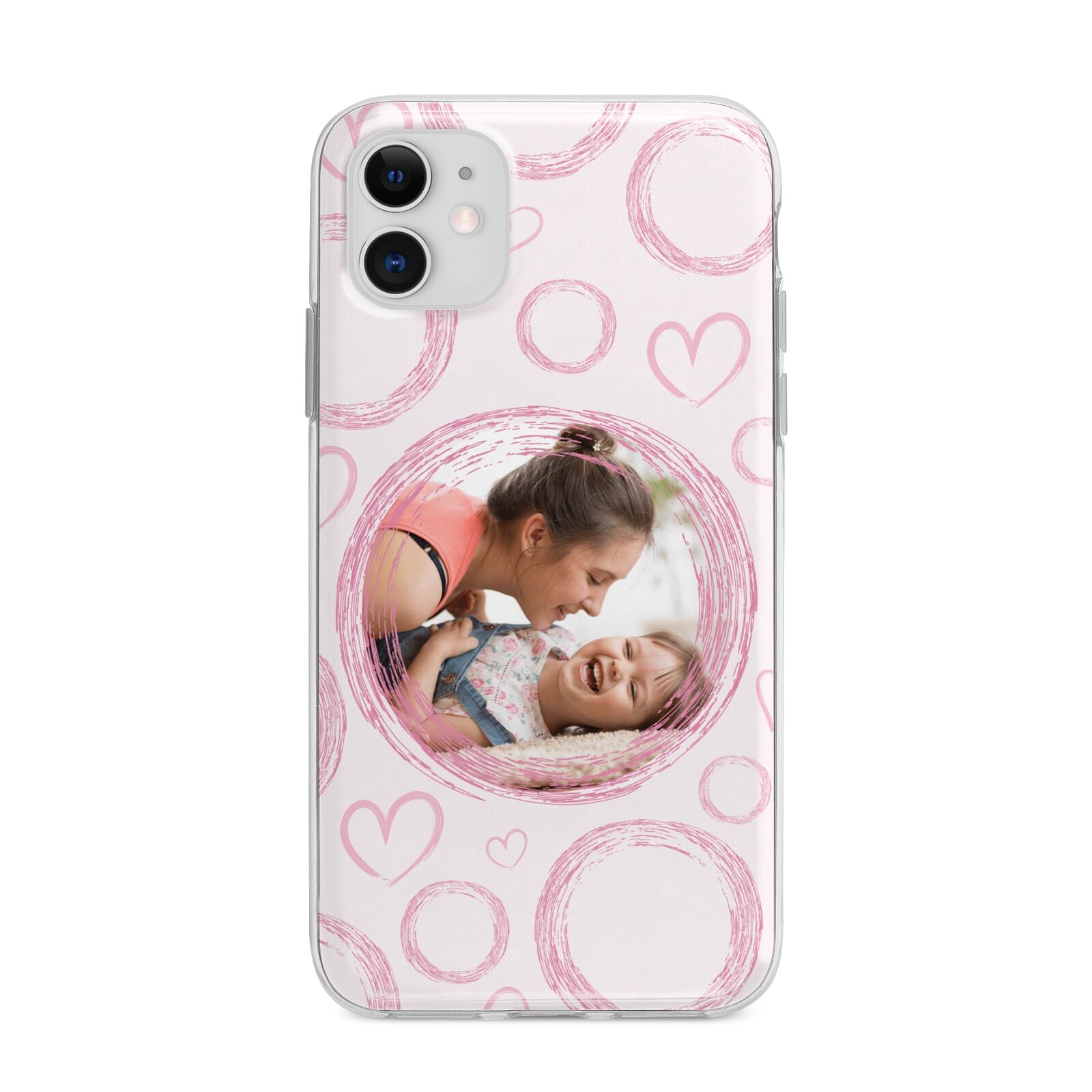 Pink Love Hearts Photo Personalised Apple iPhone 11 in White with Bumper Case