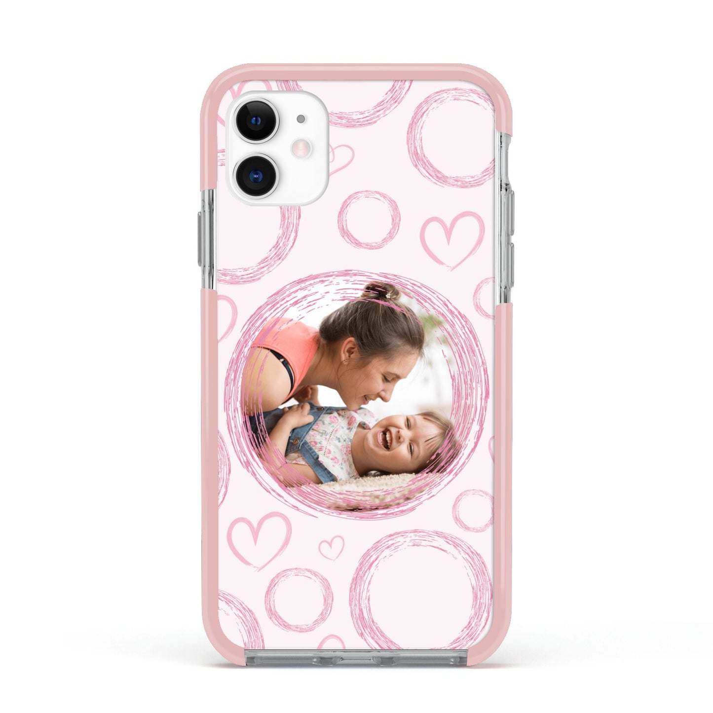 Pink Love Hearts Photo Personalised Apple iPhone 11 in White with Pink Impact Case