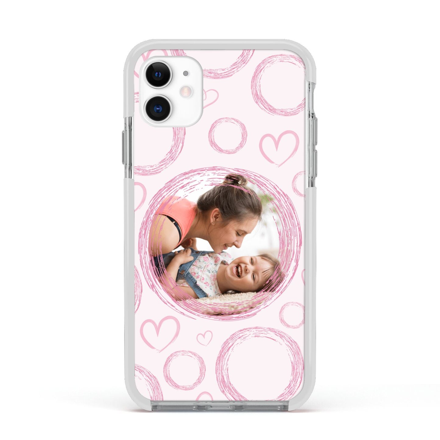 Pink Love Hearts Photo Personalised Apple iPhone 11 in White with White Impact Case