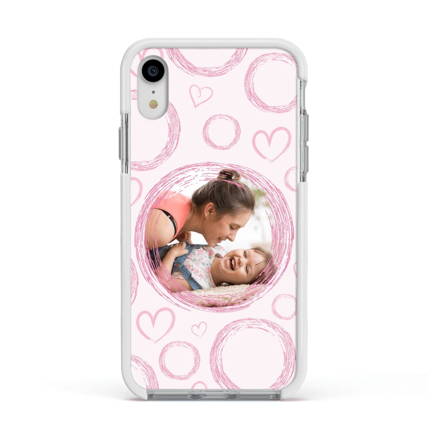 Pink Love Hearts Photo Personalised Apple iPhone XR Impact Case White Edge on Silver Phone