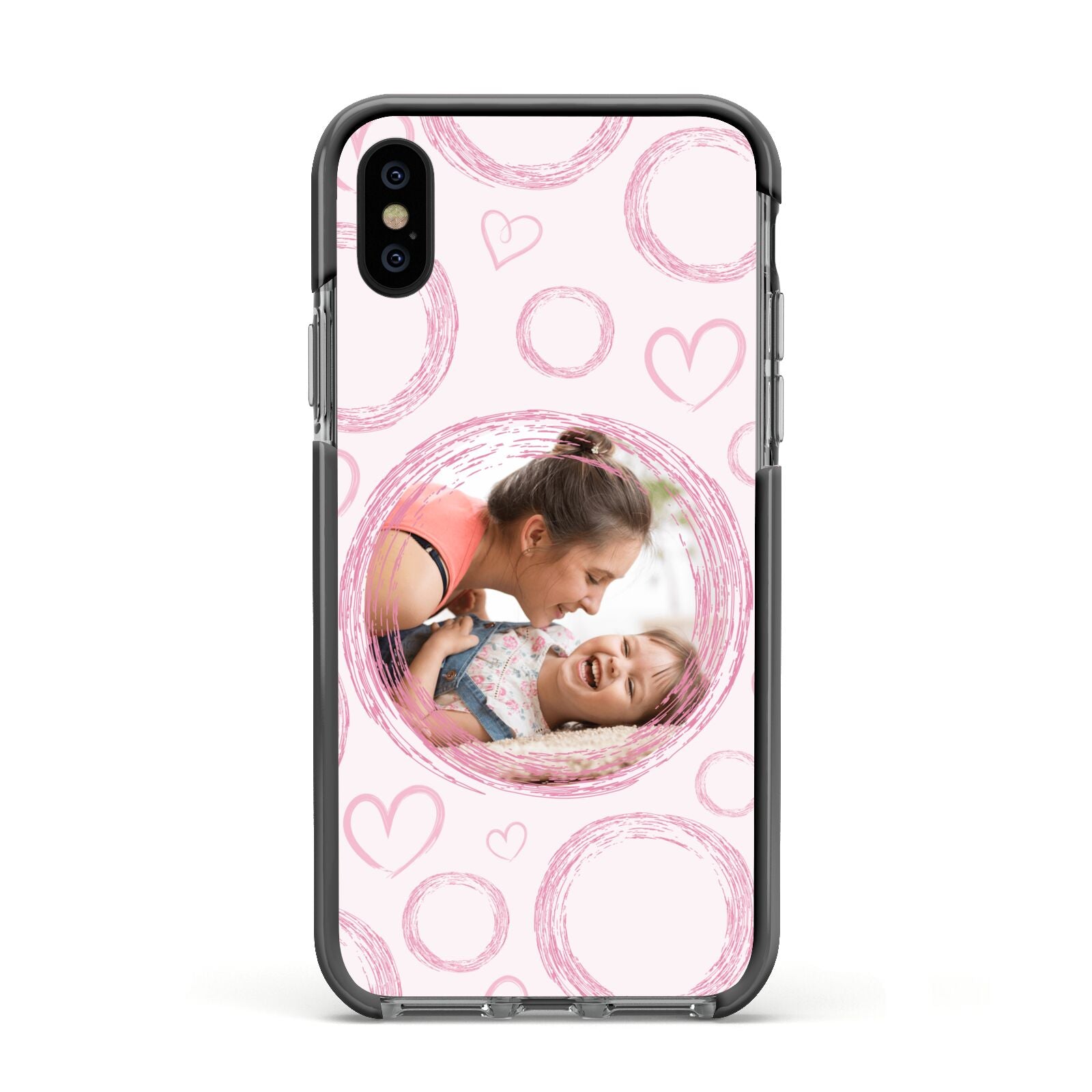 Pink Love Hearts Photo Personalised Apple iPhone Xs Impact Case Black Edge on Black Phone