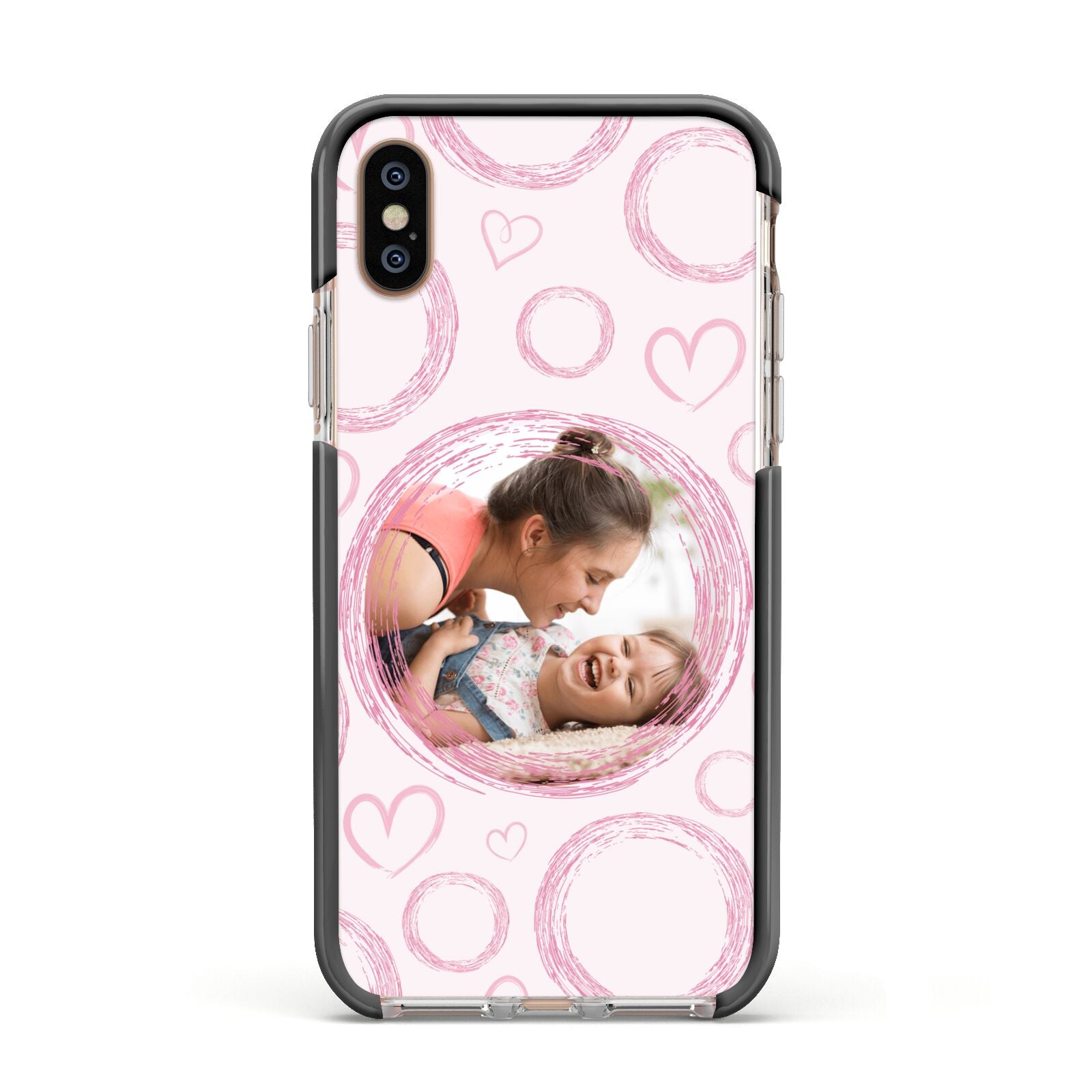 Pink Love Hearts Photo Personalised Apple iPhone Xs Impact Case Black Edge on Gold Phone