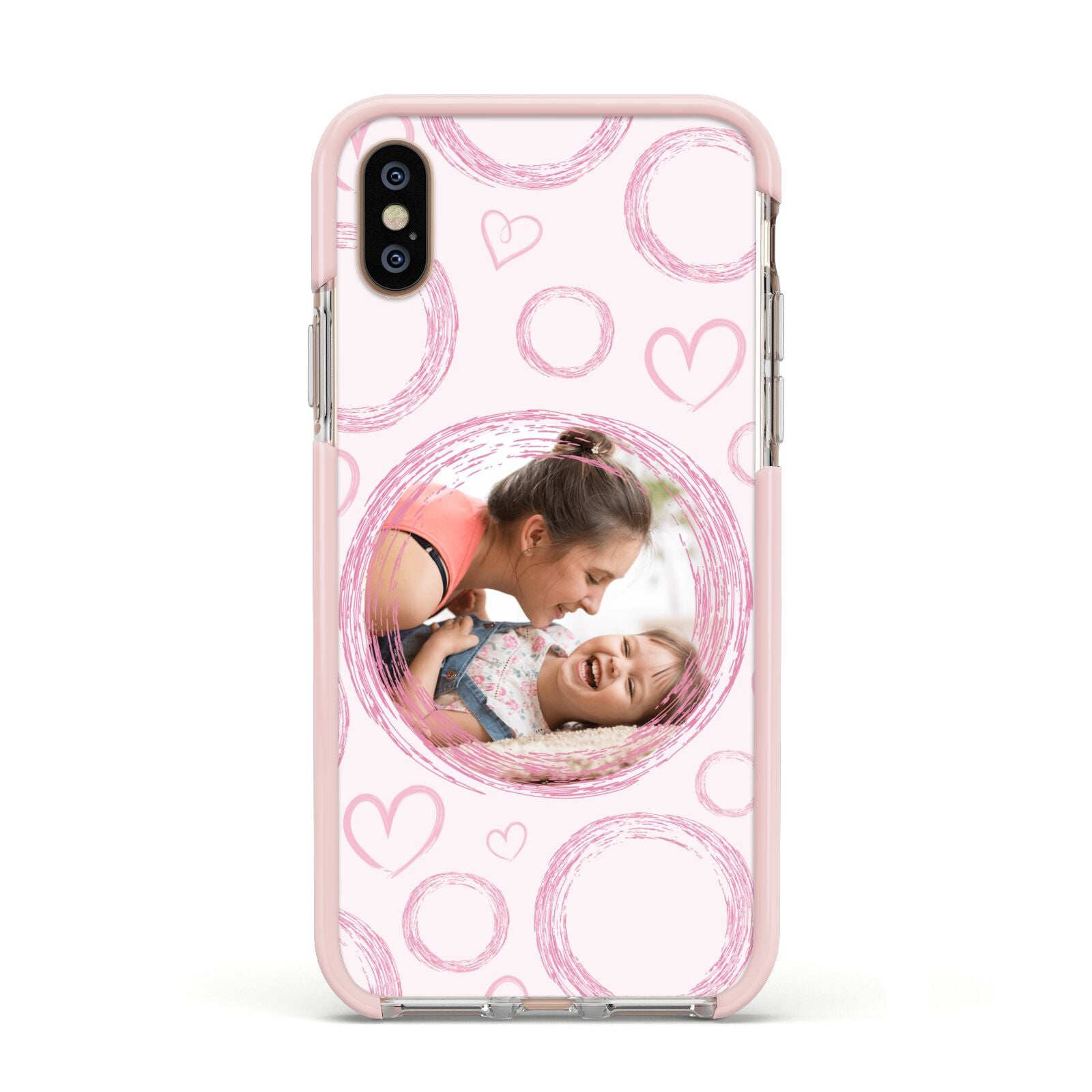 Pink Love Hearts Photo Personalised Apple iPhone Xs Impact Case Pink Edge on Gold Phone