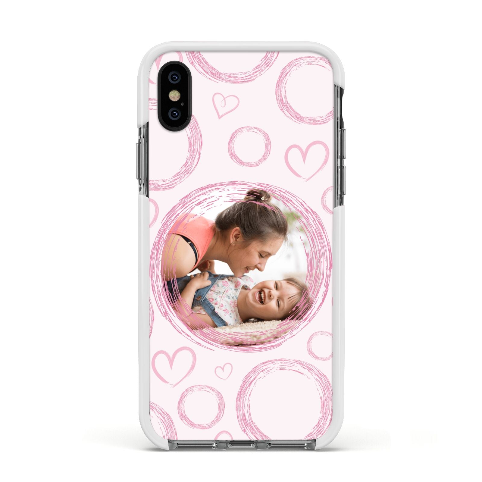 Pink Love Hearts Photo Personalised Apple iPhone Xs Impact Case White Edge on Black Phone