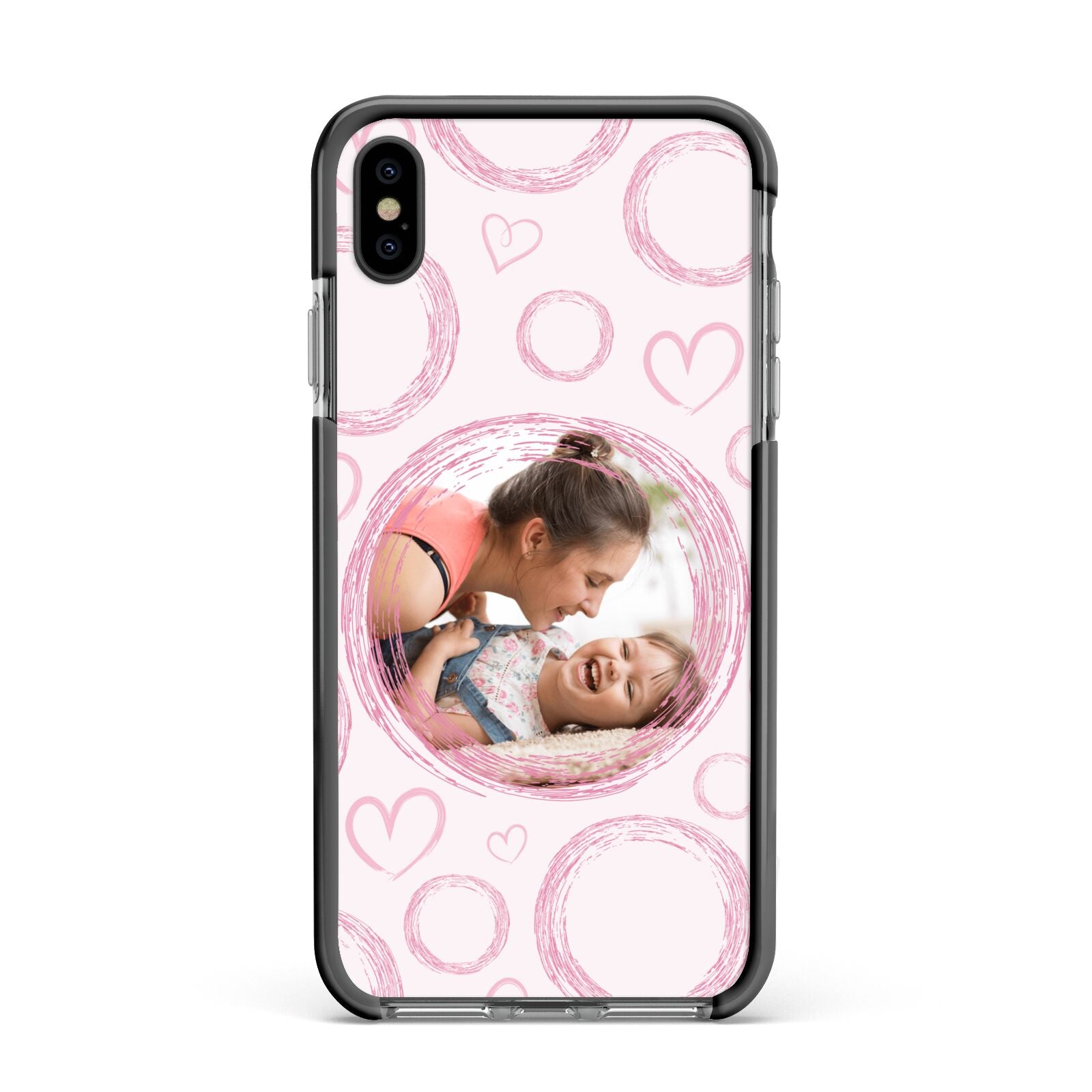 Pink Love Hearts Photo Personalised Apple iPhone Xs Max Impact Case Black Edge on Black Phone