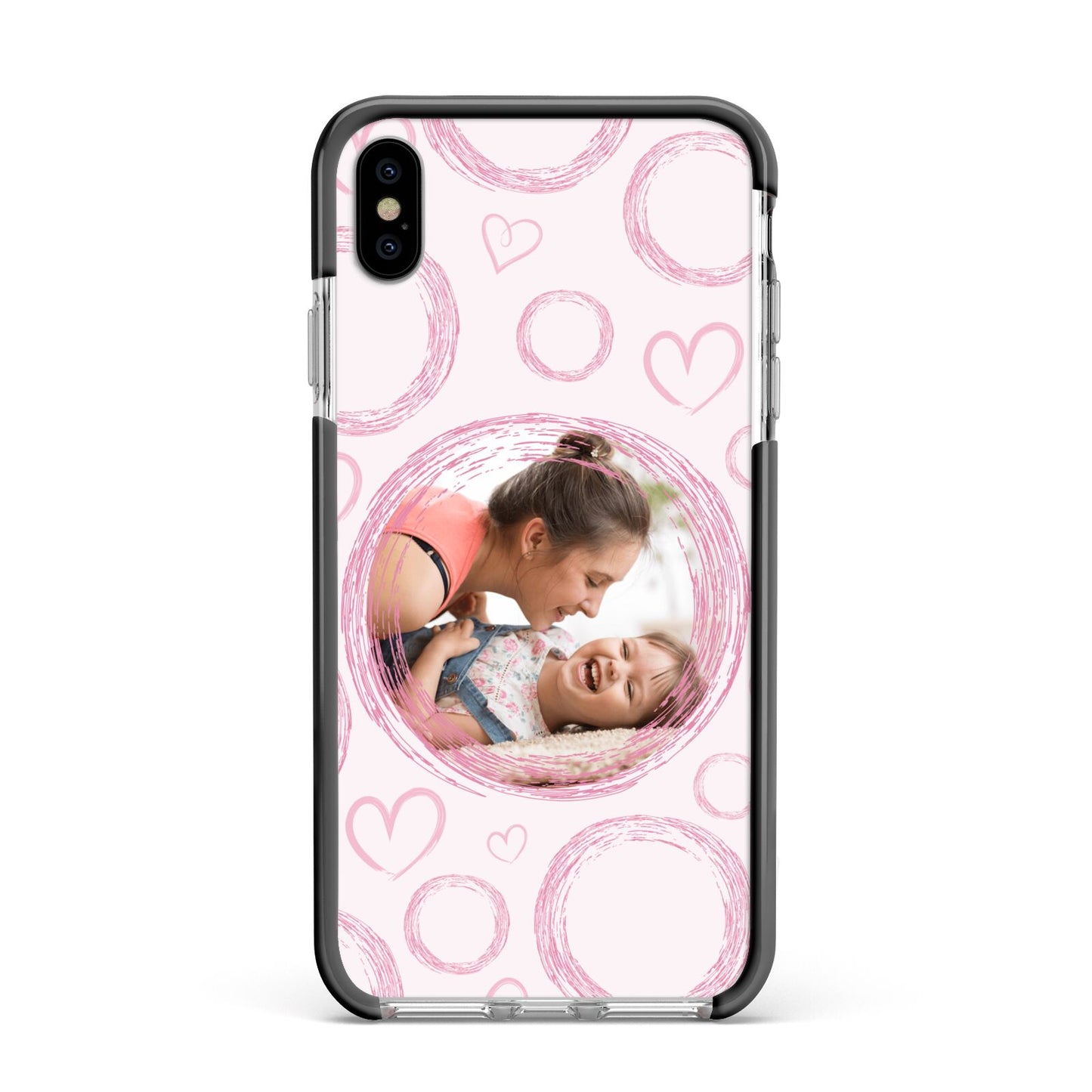 Pink Love Hearts Photo Personalised Apple iPhone Xs Max Impact Case Black Edge on Silver Phone