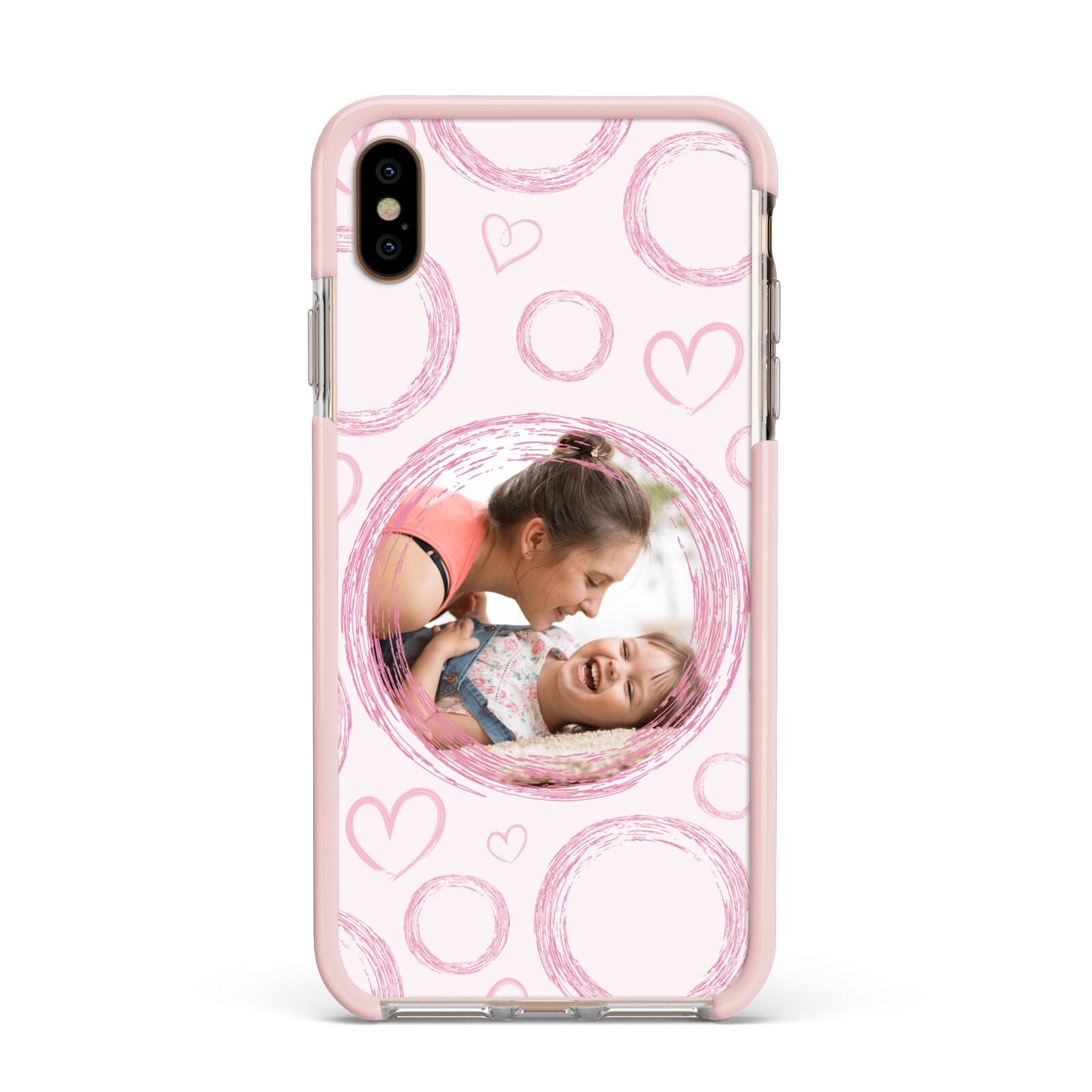 Pink Love Hearts Photo Personalised Apple iPhone Xs Max Impact Case Pink Edge on Gold Phone
