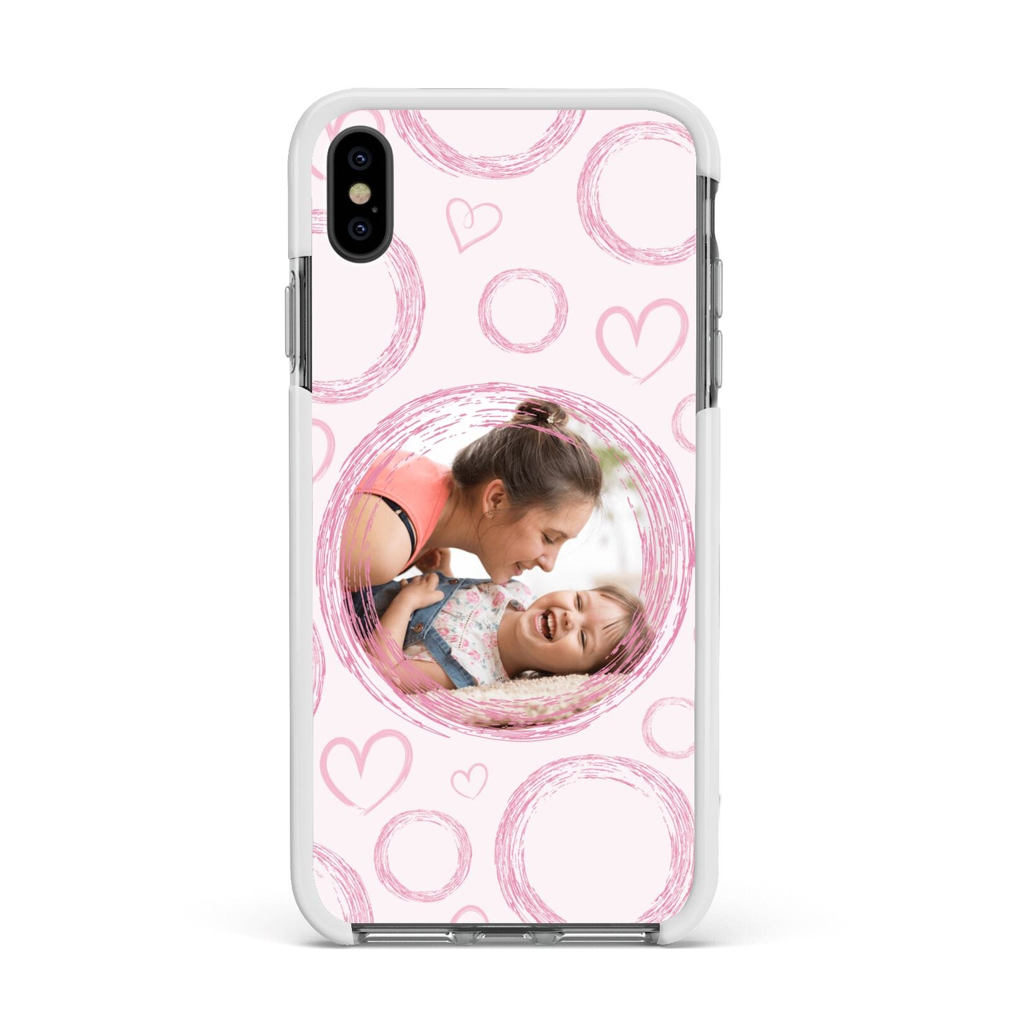 Pink Love Hearts Photo Personalised Apple iPhone Xs Max Impact Case White Edge on Black Phone