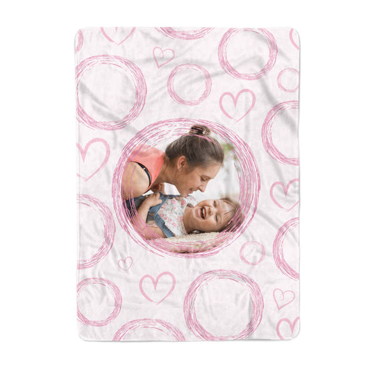 Pink Love Hearts Photo Personalised Large Fleece Blanket