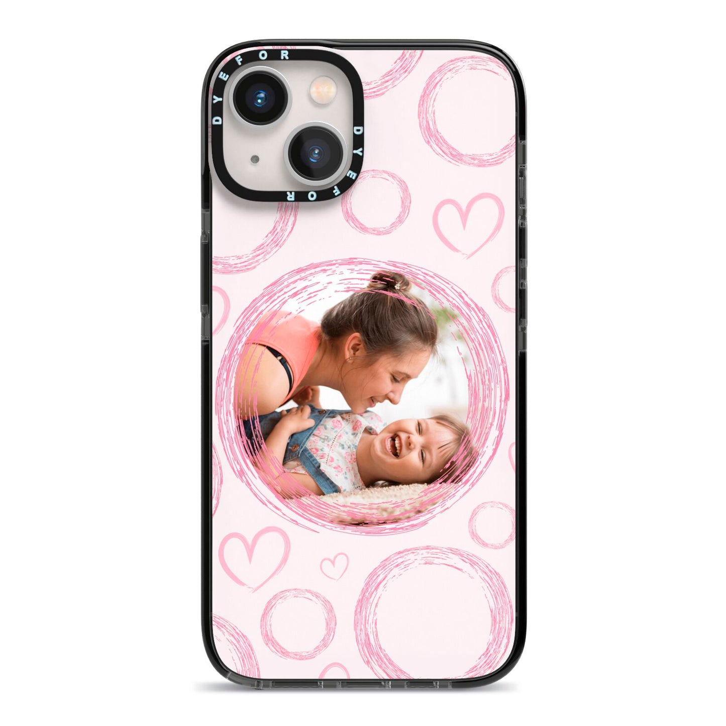 Pink Love Hearts Photo Personalised iPhone 13 Black Impact Case on Silver phone