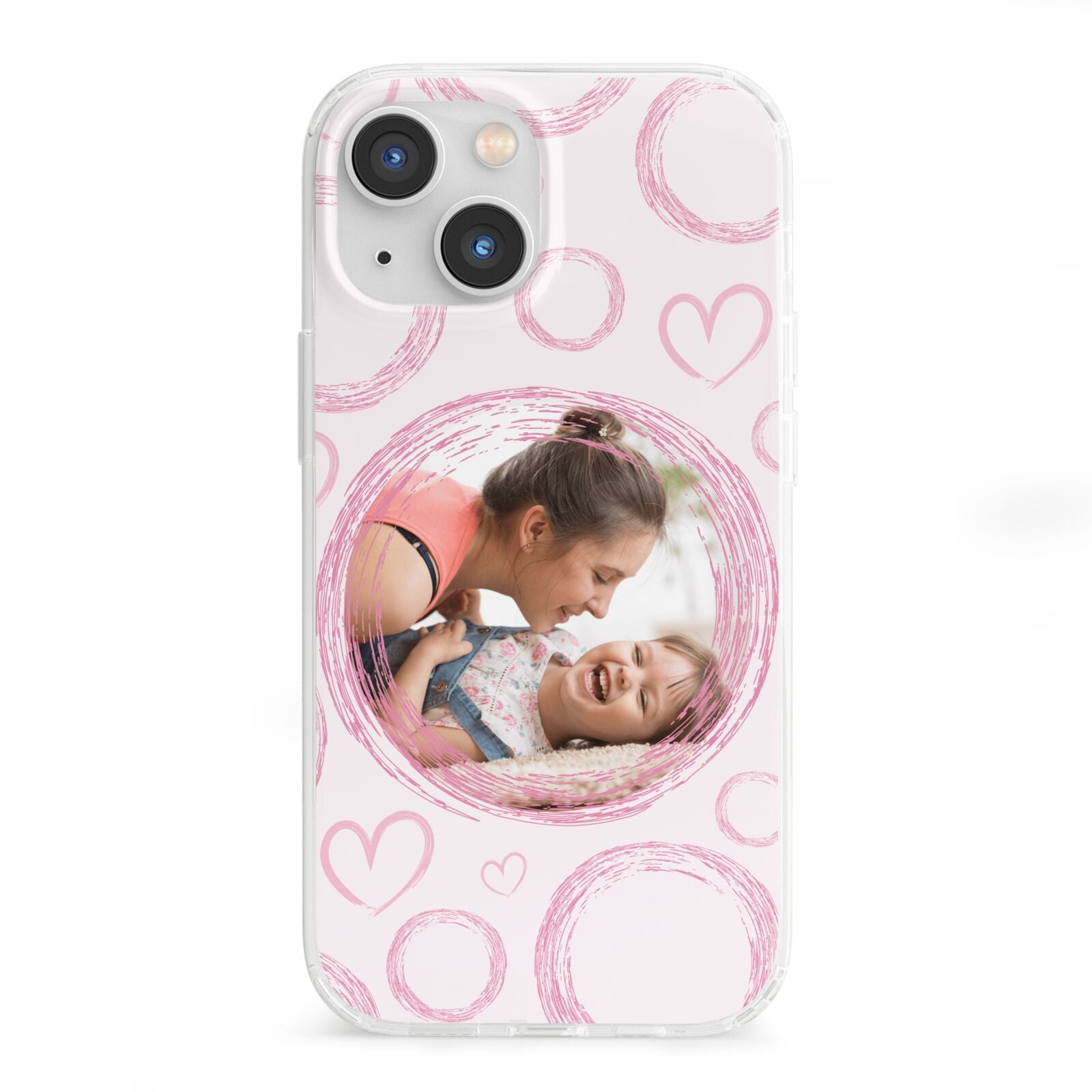 Pink Love Hearts Photo Personalised iPhone 13 Mini Clear Bumper Case