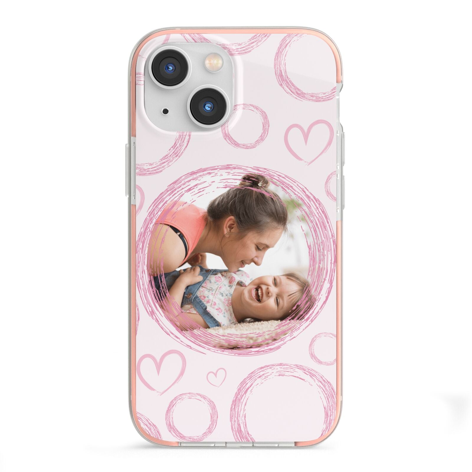 Pink Love Hearts Photo Personalised iPhone 13 Mini TPU Impact Case with Pink Edges