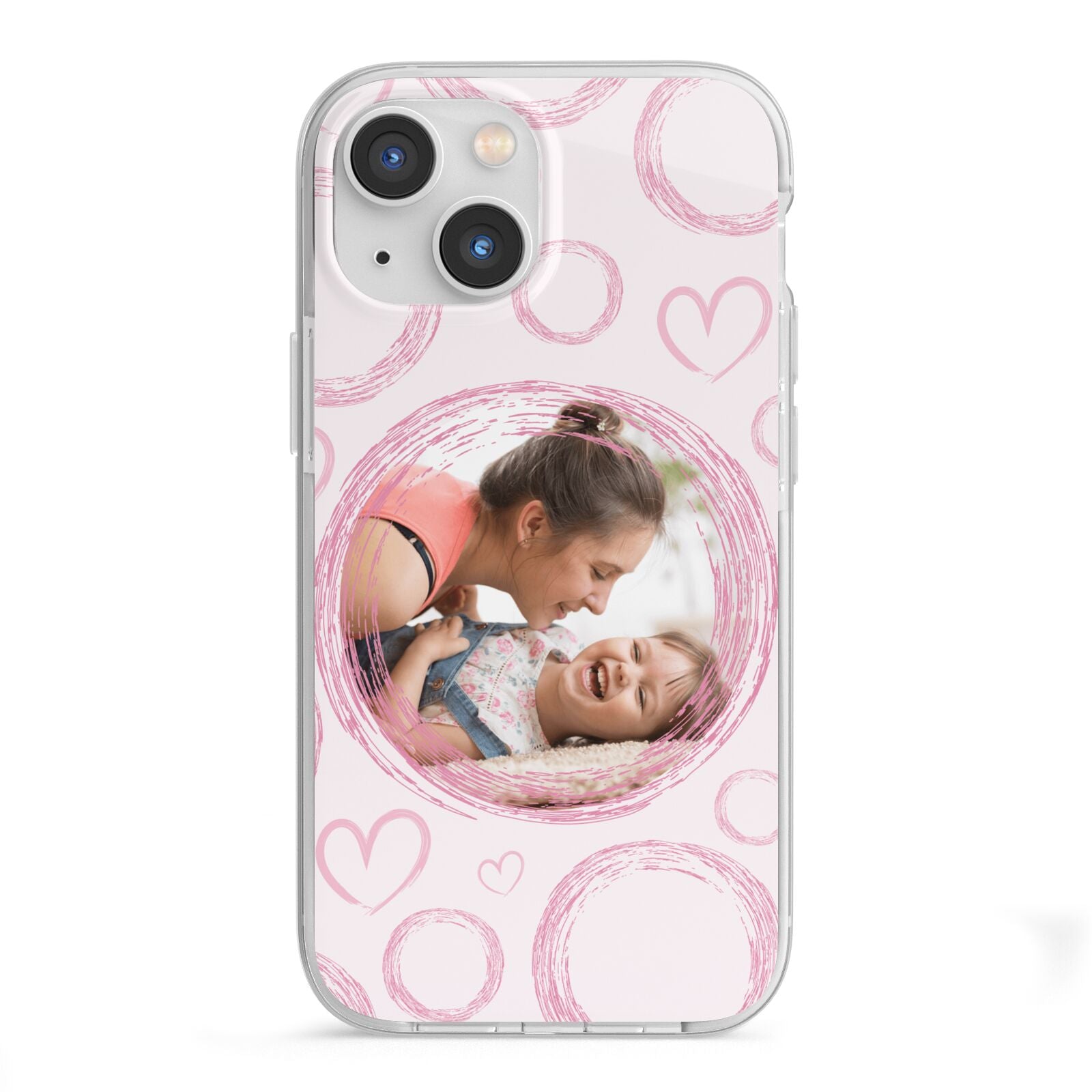 Pink Love Hearts Photo Personalised iPhone 13 Mini TPU Impact Case with White Edges