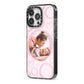 Pink Love Hearts Photo Personalised iPhone 13 Pro Black Impact Case Side Angle on Silver phone