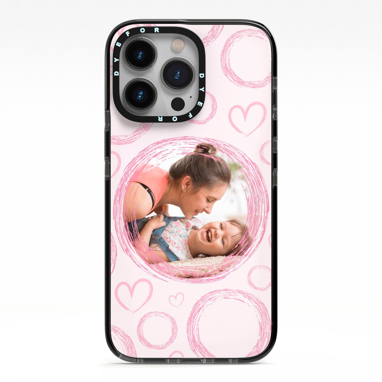 Pink Love Hearts Photo Personalised iPhone 13 Pro Black Impact Case on Silver phone