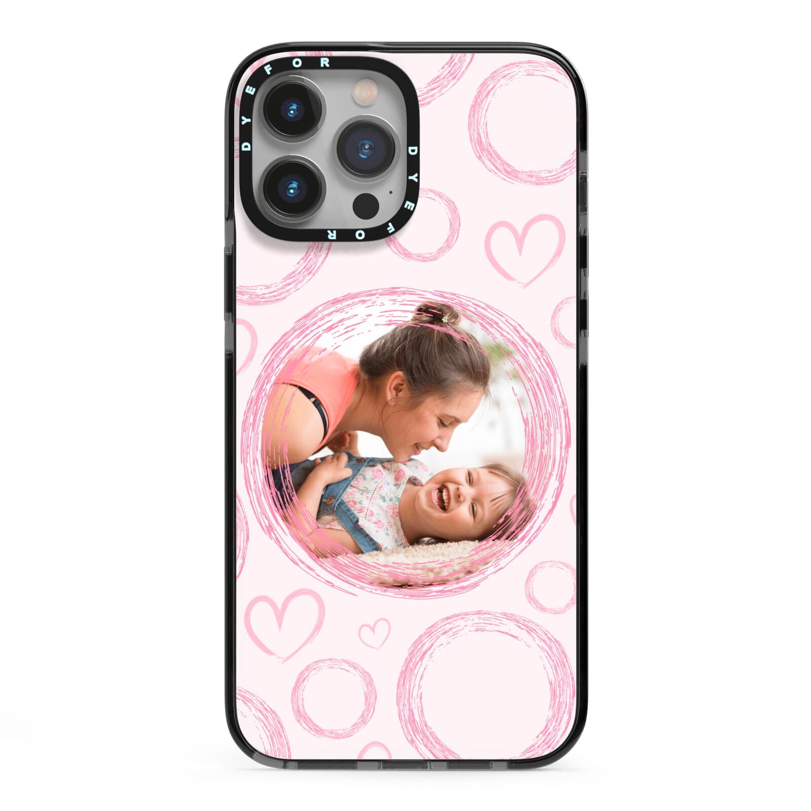 Pink Love Hearts Photo Personalised iPhone 13 Pro Max Black Impact Case on Silver phone