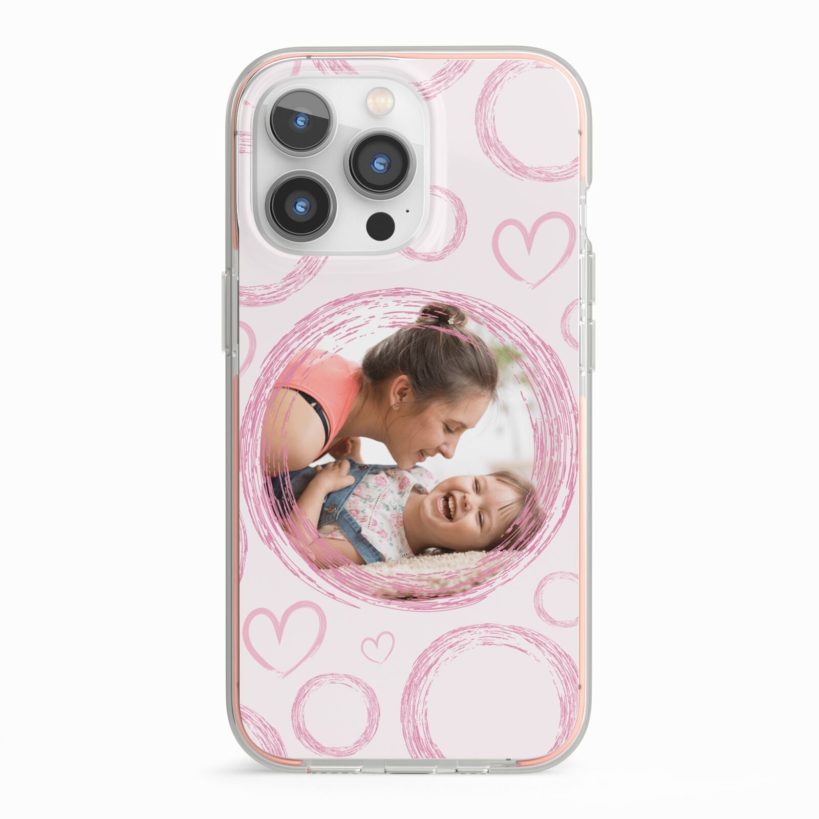 Pink Love Hearts Photo Personalised iPhone 13 Pro TPU Impact Case with Pink Edges
