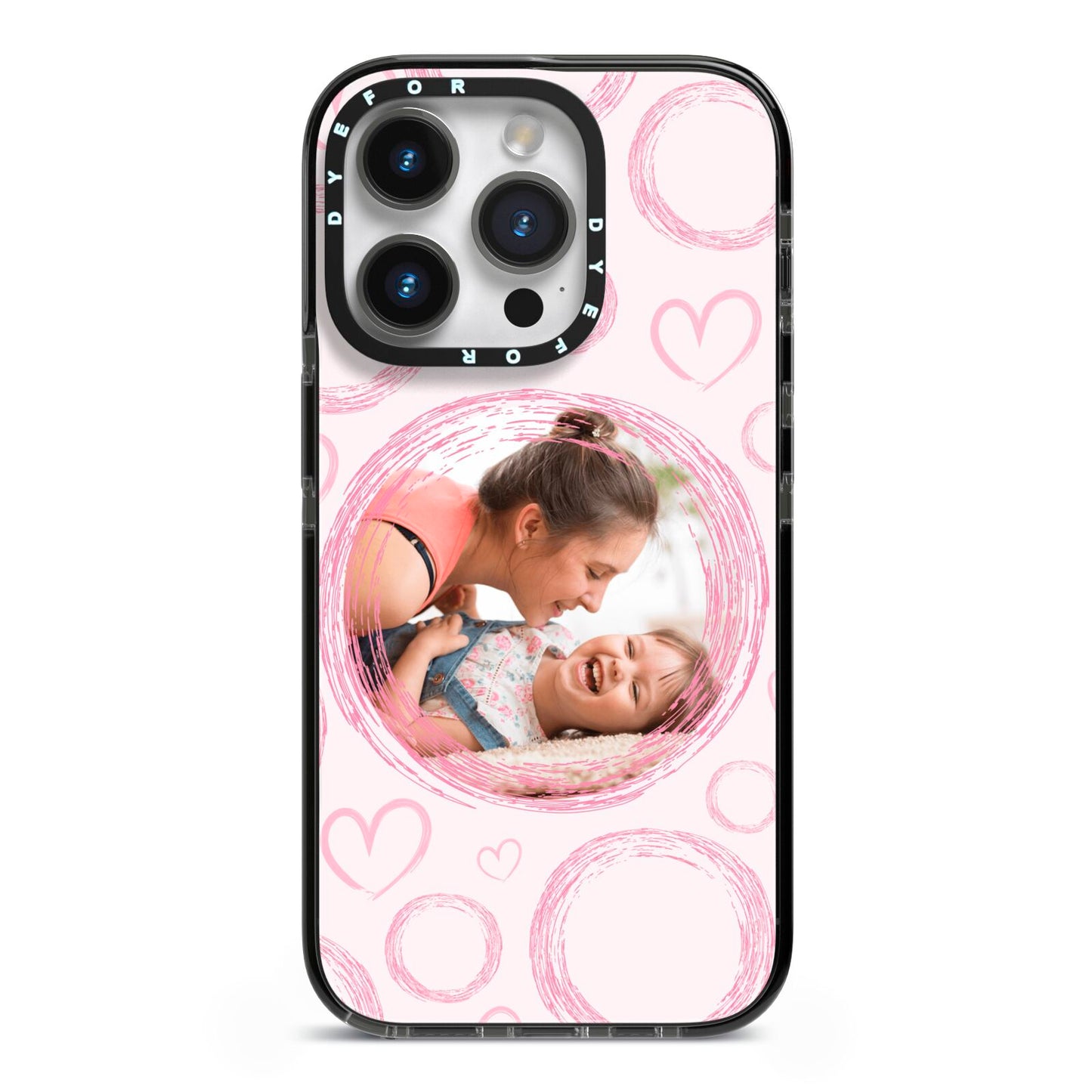 Pink Love Hearts Photo Personalised iPhone 14 Pro Black Impact Case on Silver phone