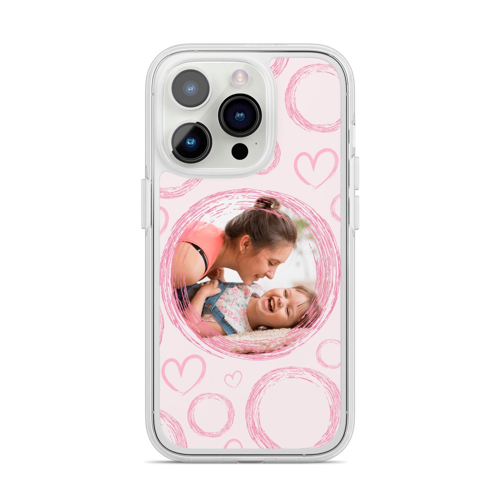 Pink Love Hearts Photo Personalised iPhone 14 Pro Clear Tough Case Silver