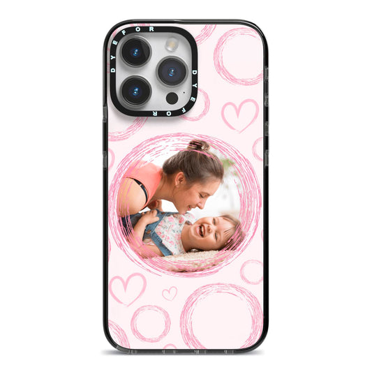 Pink Love Hearts Photo Personalised iPhone 14 Pro Max Black Impact Case on Silver phone