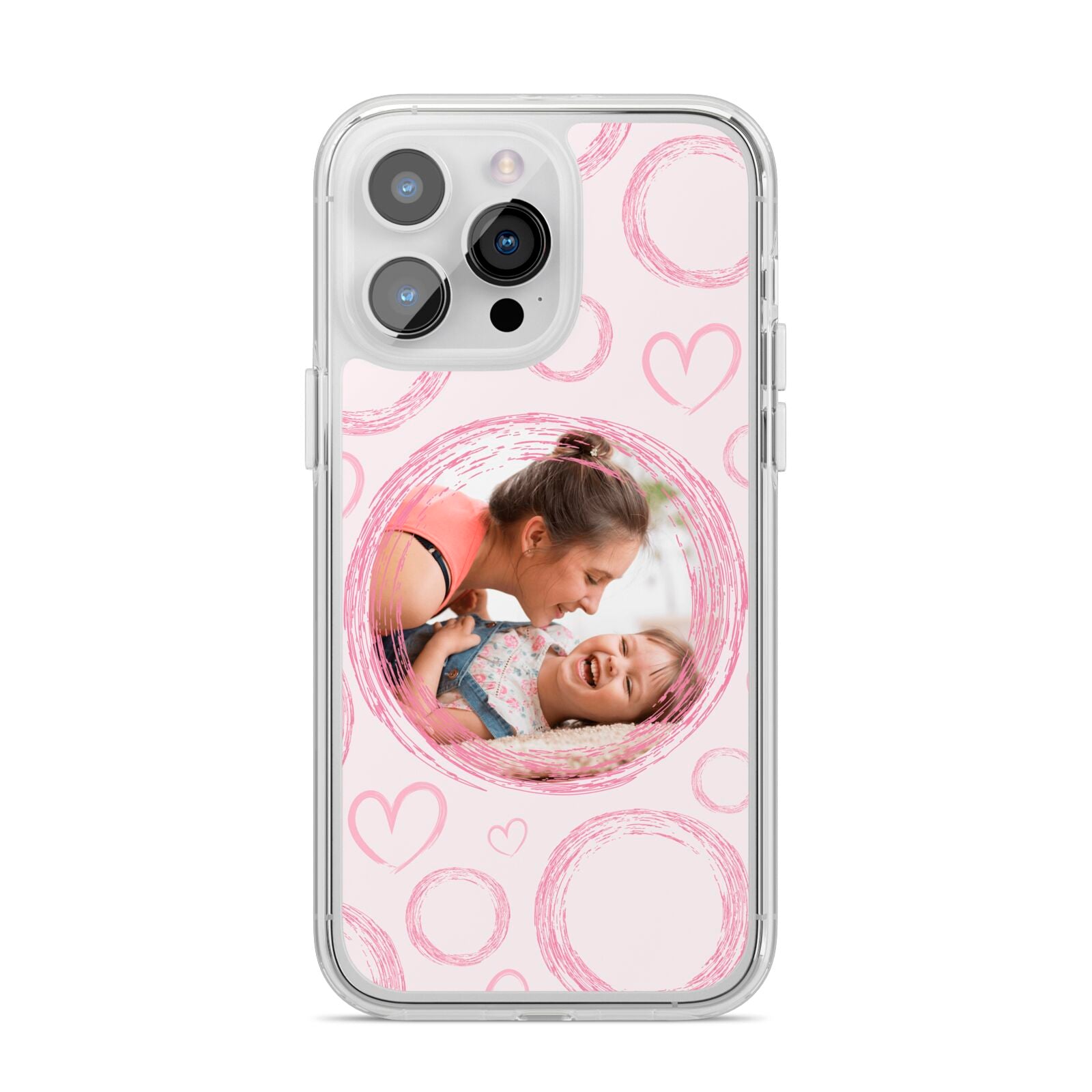 Pink Love Hearts Photo Personalised iPhone 14 Pro Max Clear Tough Case Silver