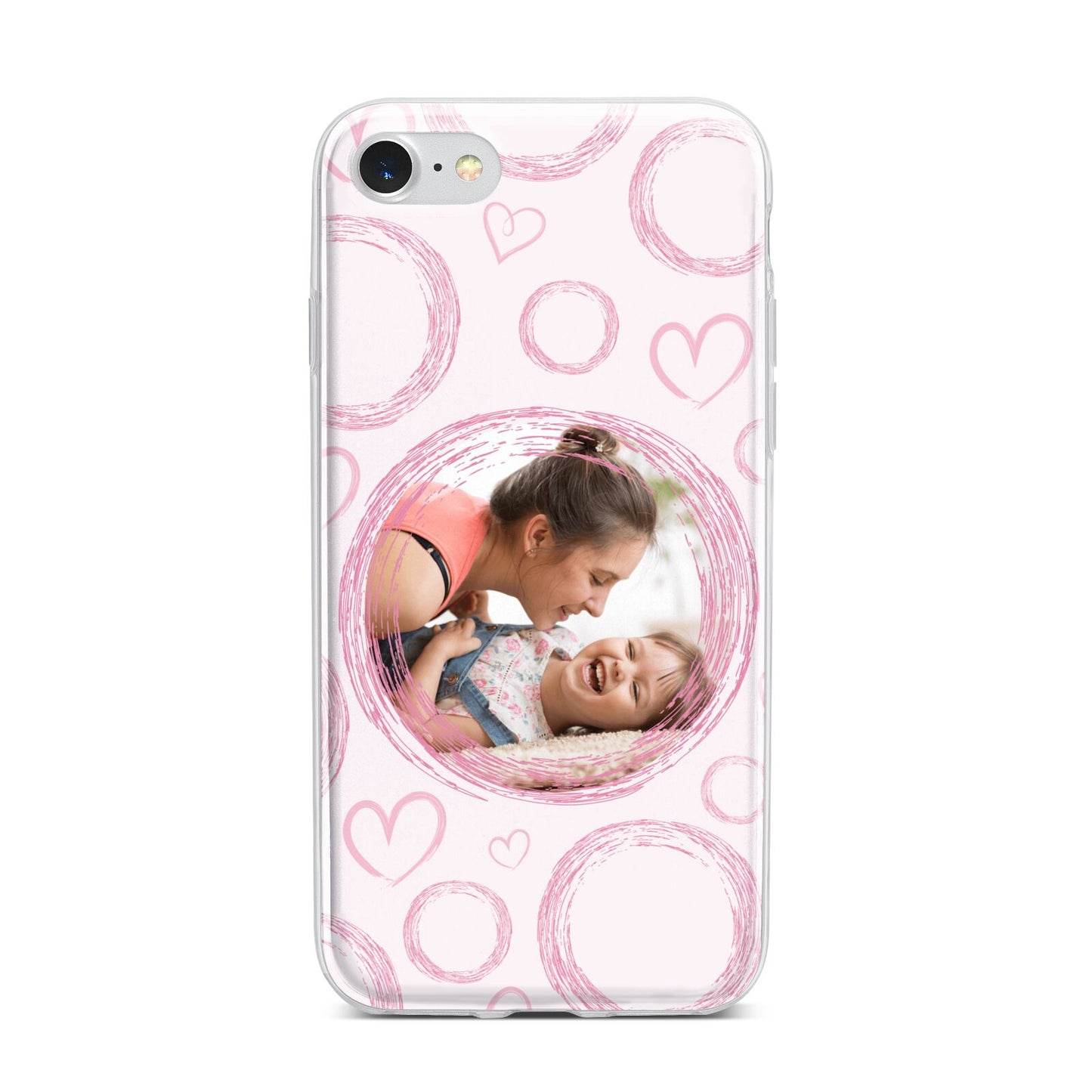 Pink Love Hearts Photo Personalised iPhone 7 Bumper Case on Silver iPhone