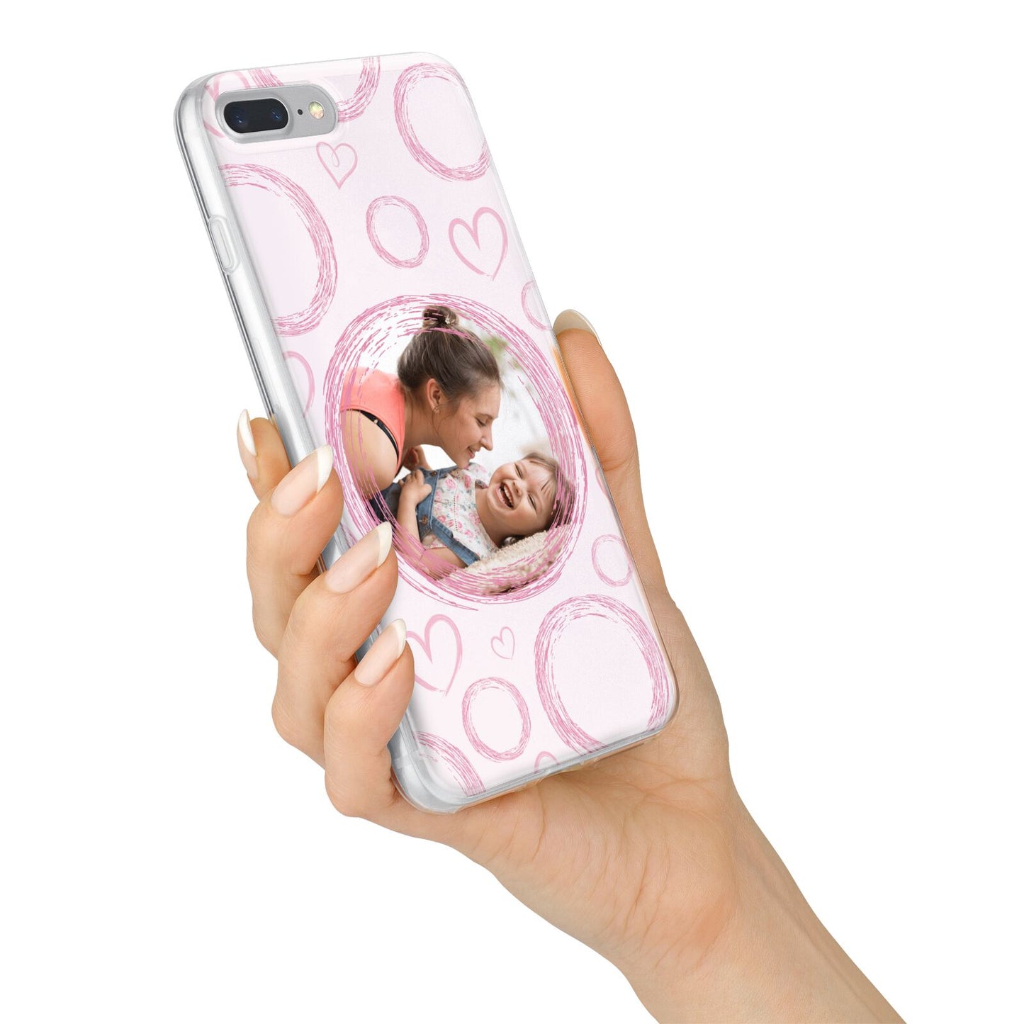 Pink Love Hearts Photo Personalised iPhone 7 Plus Bumper Case on Silver iPhone Alternative Image