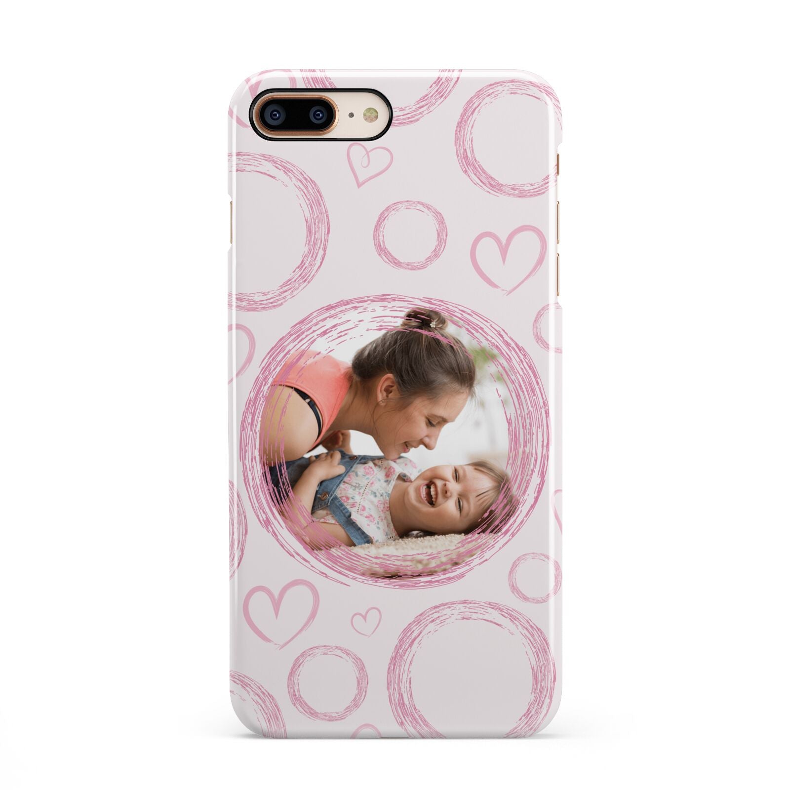 Pink Love Hearts Photo Personalised iPhone 8 Plus 3D Snap Case on Gold Phone