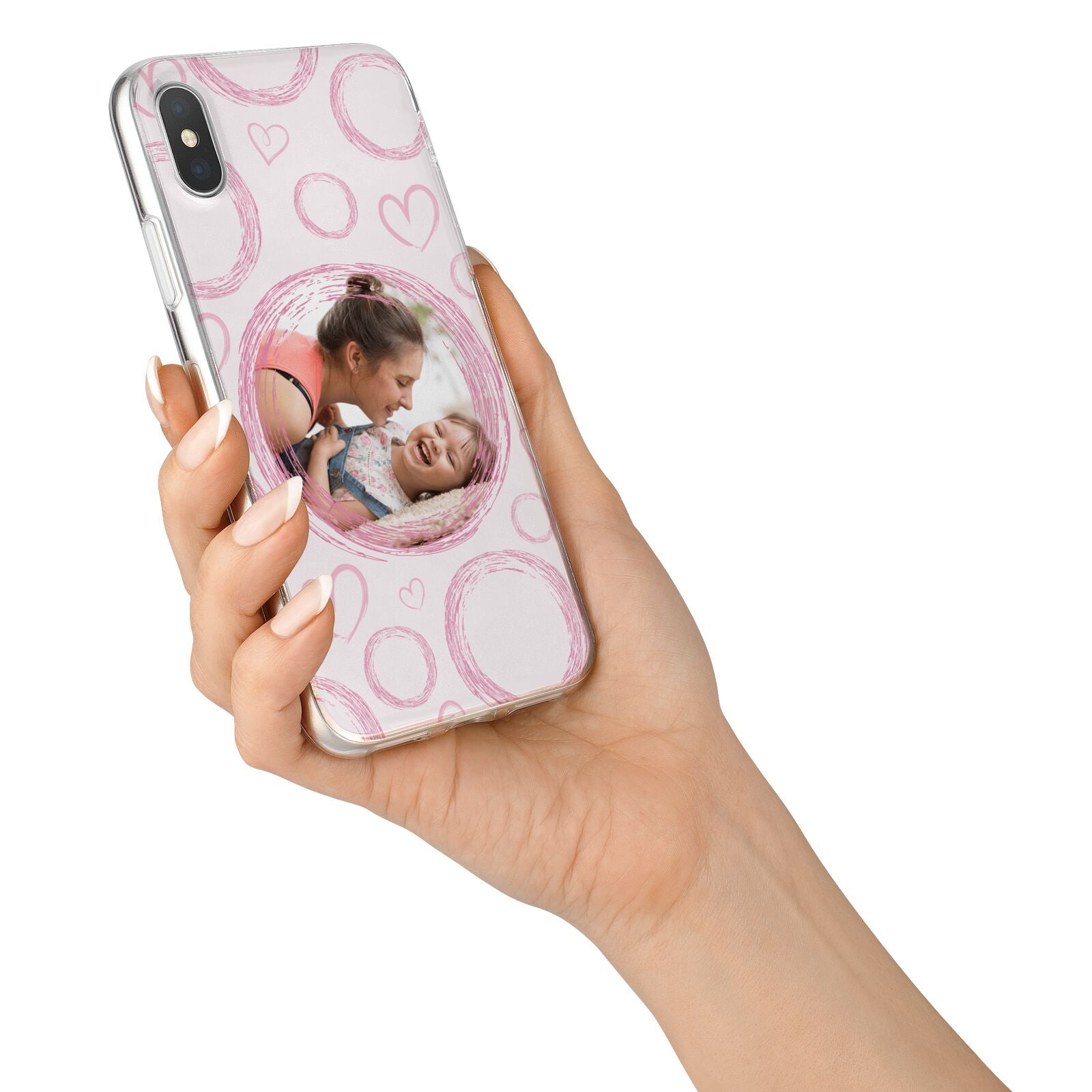 Pink Love Hearts Photo Personalised iPhone X Bumper Case on Silver iPhone Alternative Image 2