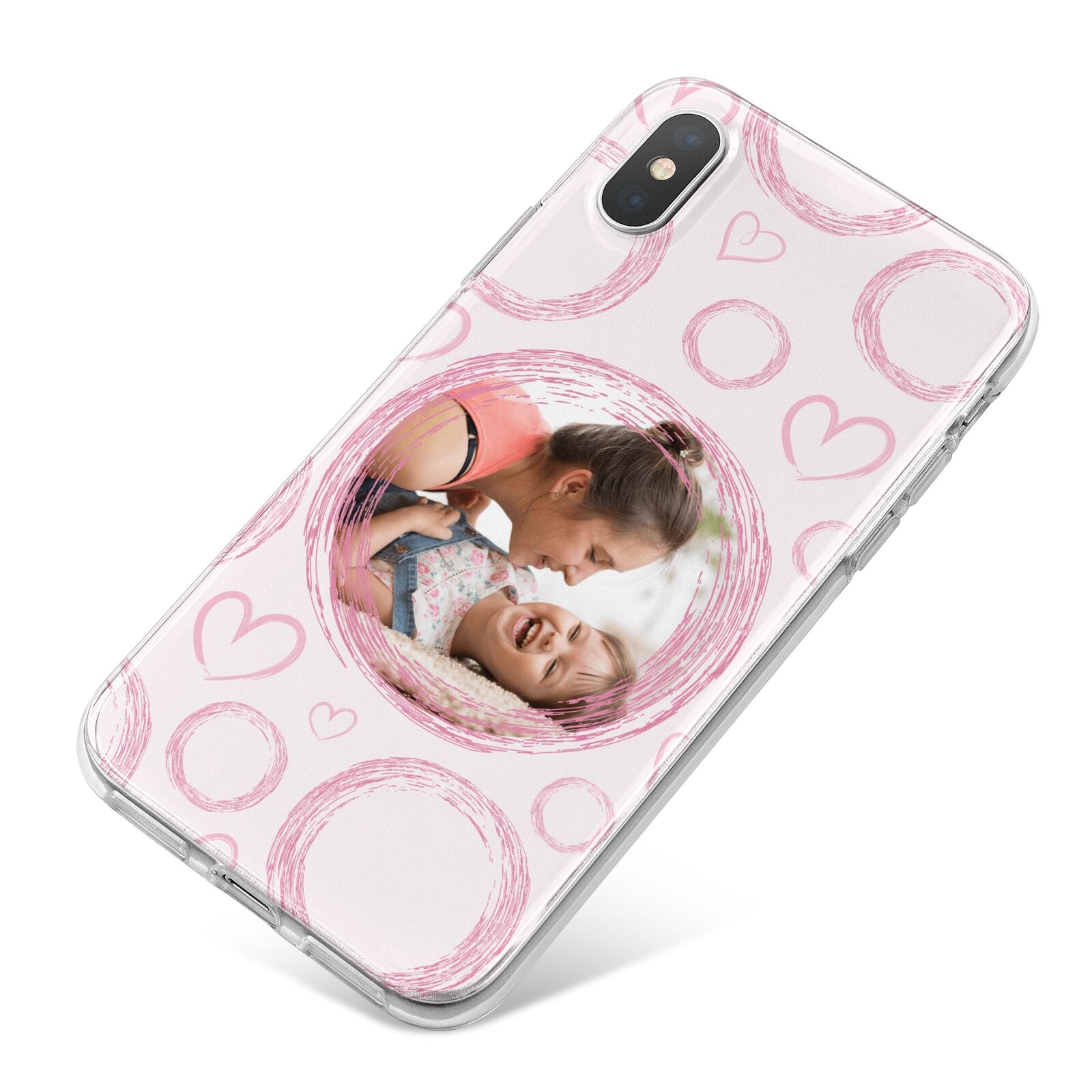 Pink Love Hearts Photo Personalised iPhone X Bumper Case on Silver iPhone