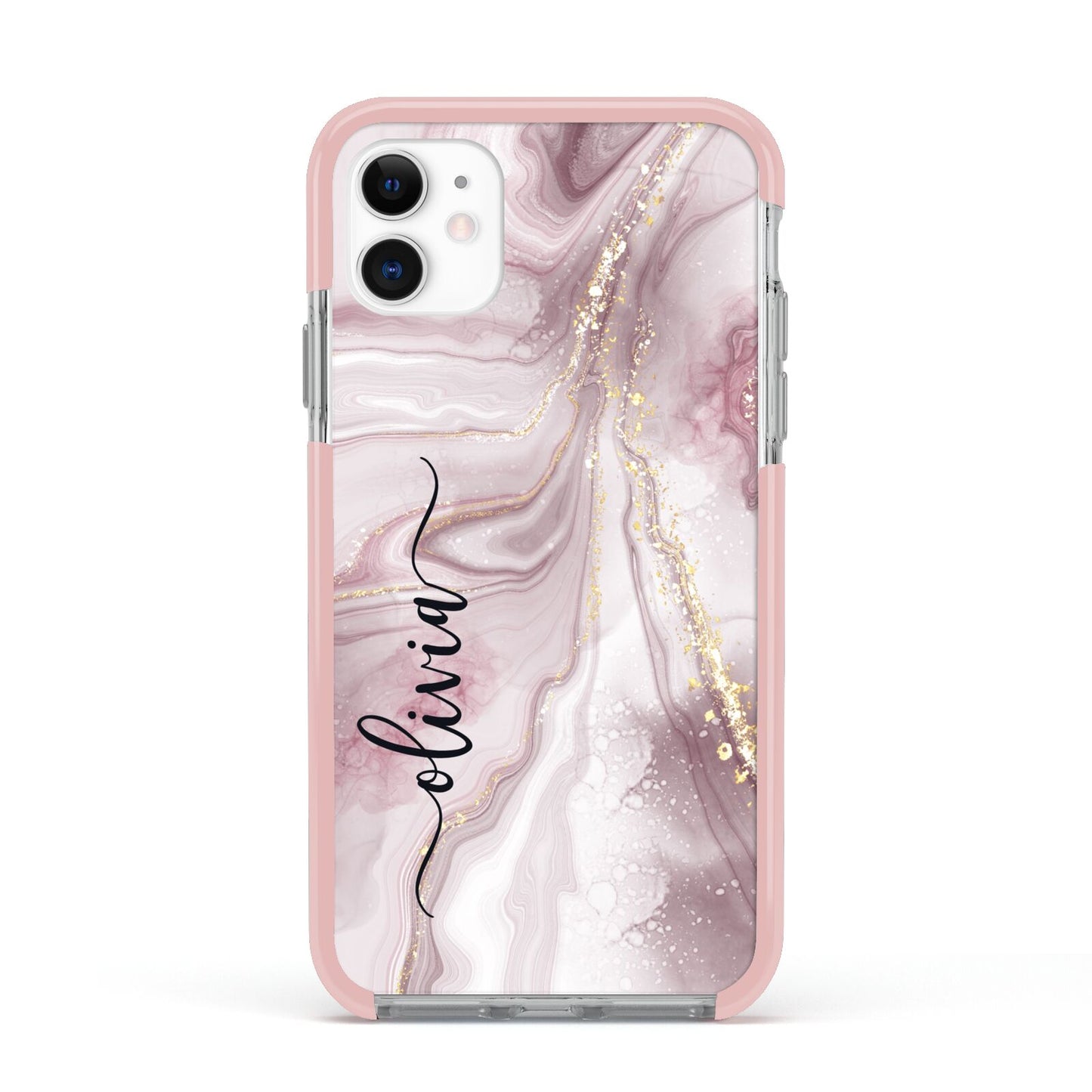 Pink Marble Apple iPhone 11 in White with Pink Impact Case