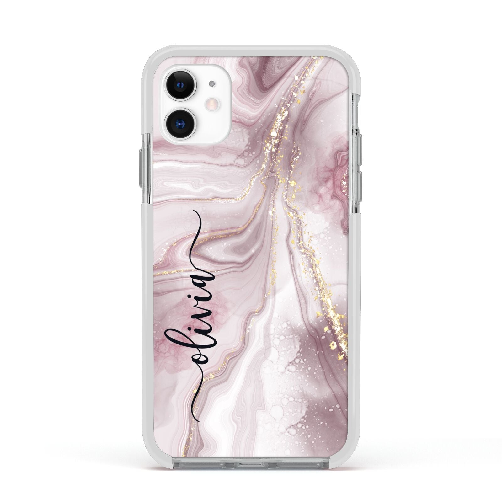 Pink Marble Apple iPhone 11 in White with White Impact Case