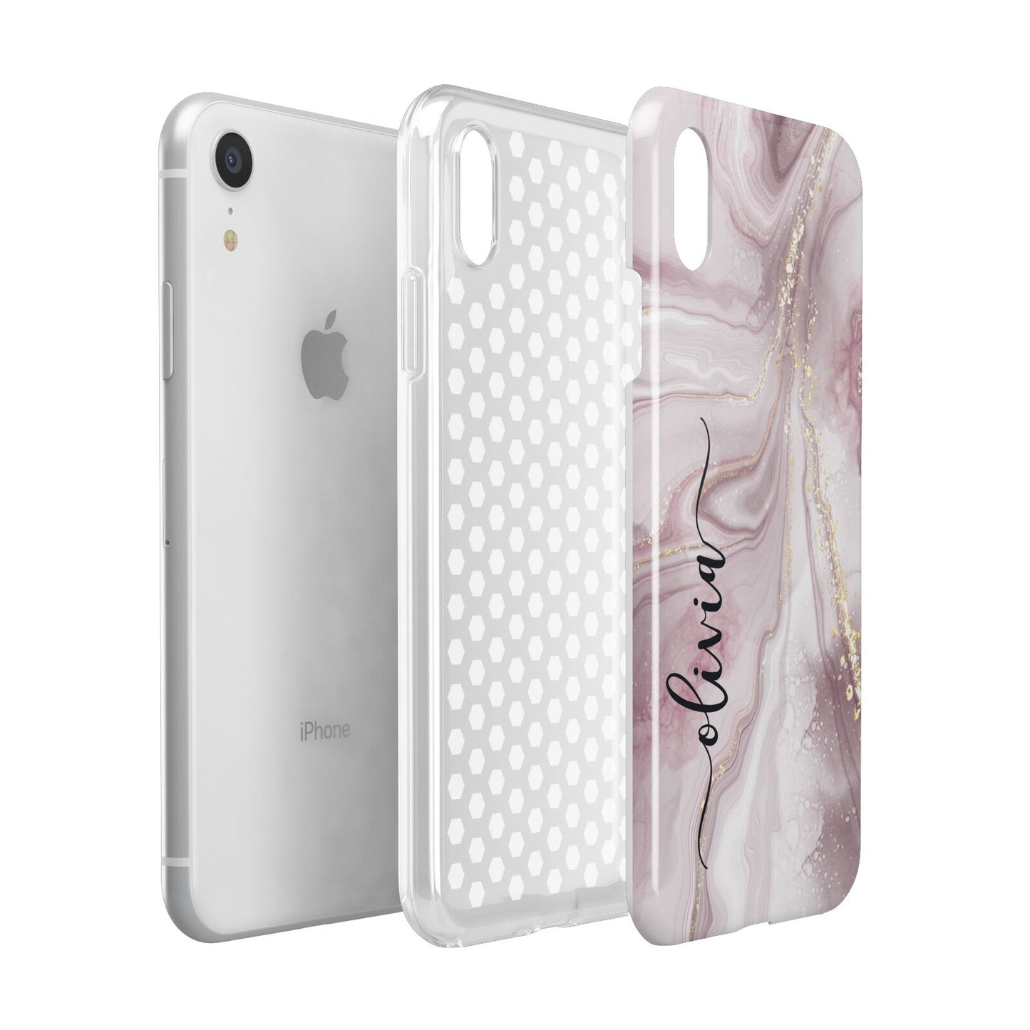 Pink Marble Apple iPhone XR White 3D Tough Case Expanded view