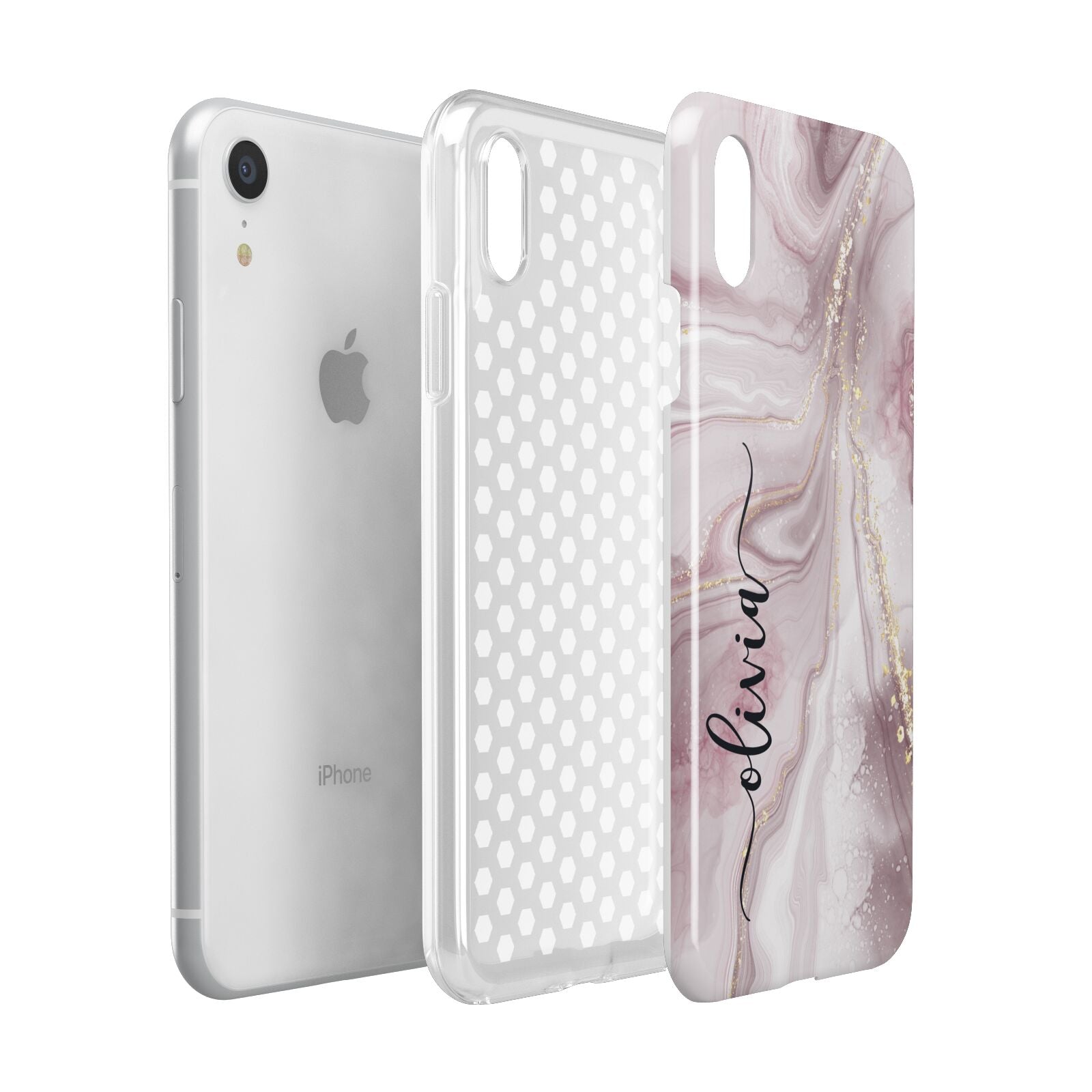 Pink Marble Apple iPhone XR White 3D Tough Case Expanded view