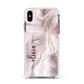 Pink Marble Apple iPhone Xs Max Impact Case White Edge on Black Phone