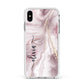Pink Marble Apple iPhone Xs Max Impact Case White Edge on Silver Phone