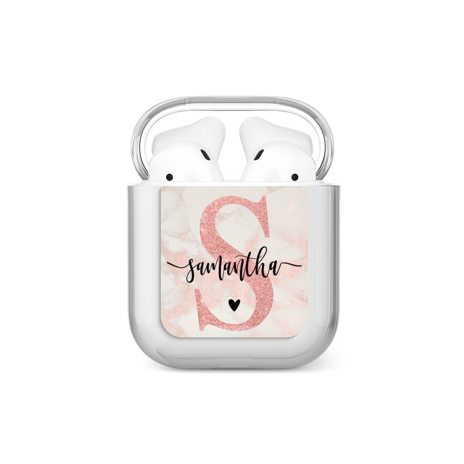 Pink Marble Glitter Monogram Personalised Name AirPods Case