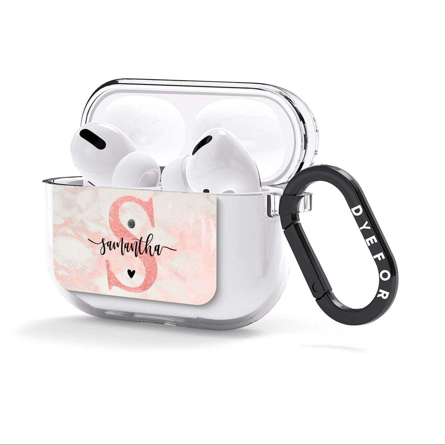 Pink Marble Glitter Monogram Personalised Name AirPods Clear Case 3rd Gen Side Image