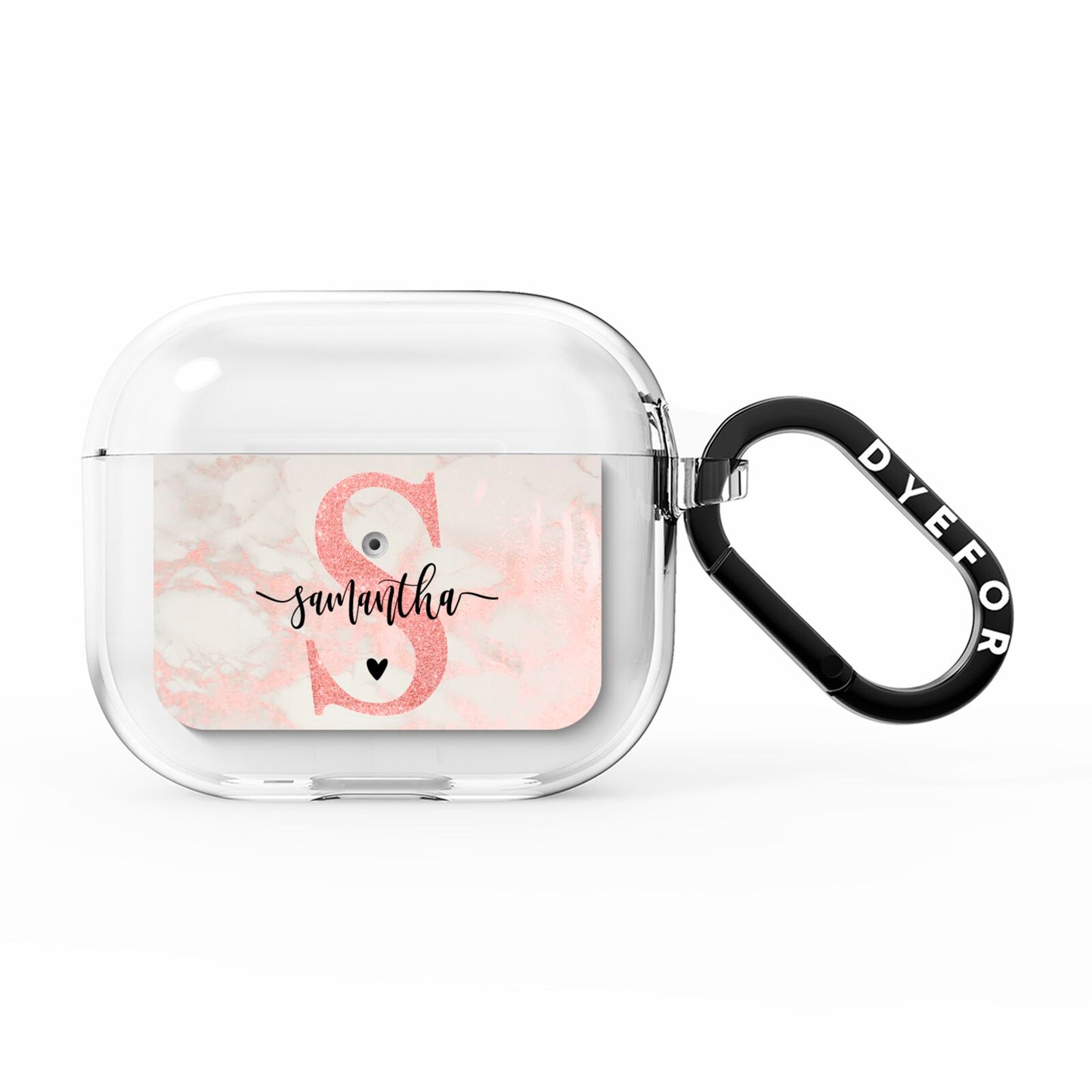 Pink Marble Glitter Monogram Personalised Name AirPods Clear Case 3rd Gen
