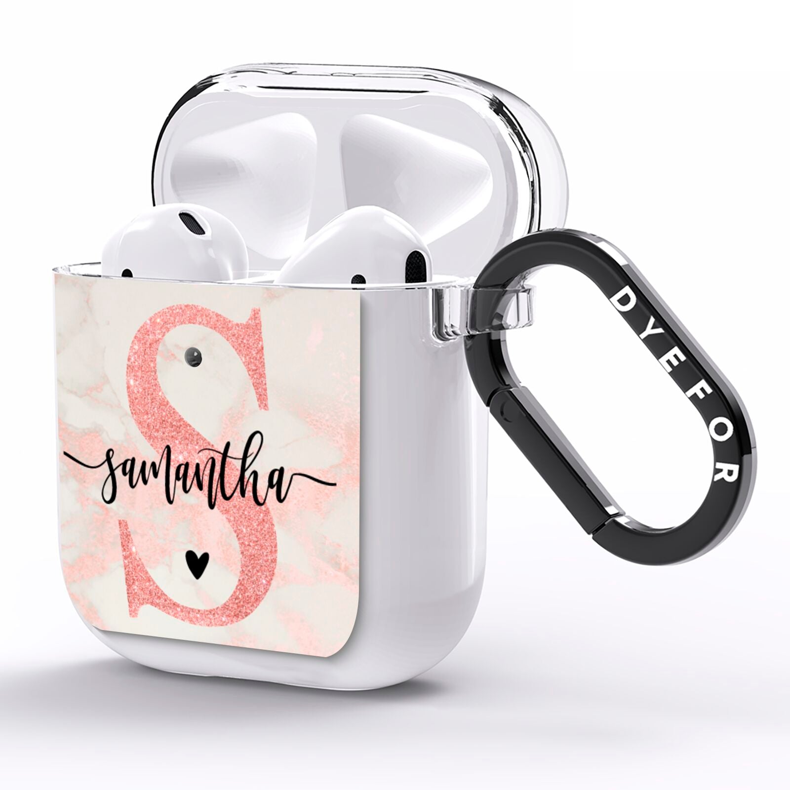 Pink Marble Glitter Monogram Personalised Name AirPods Clear Case Side Image