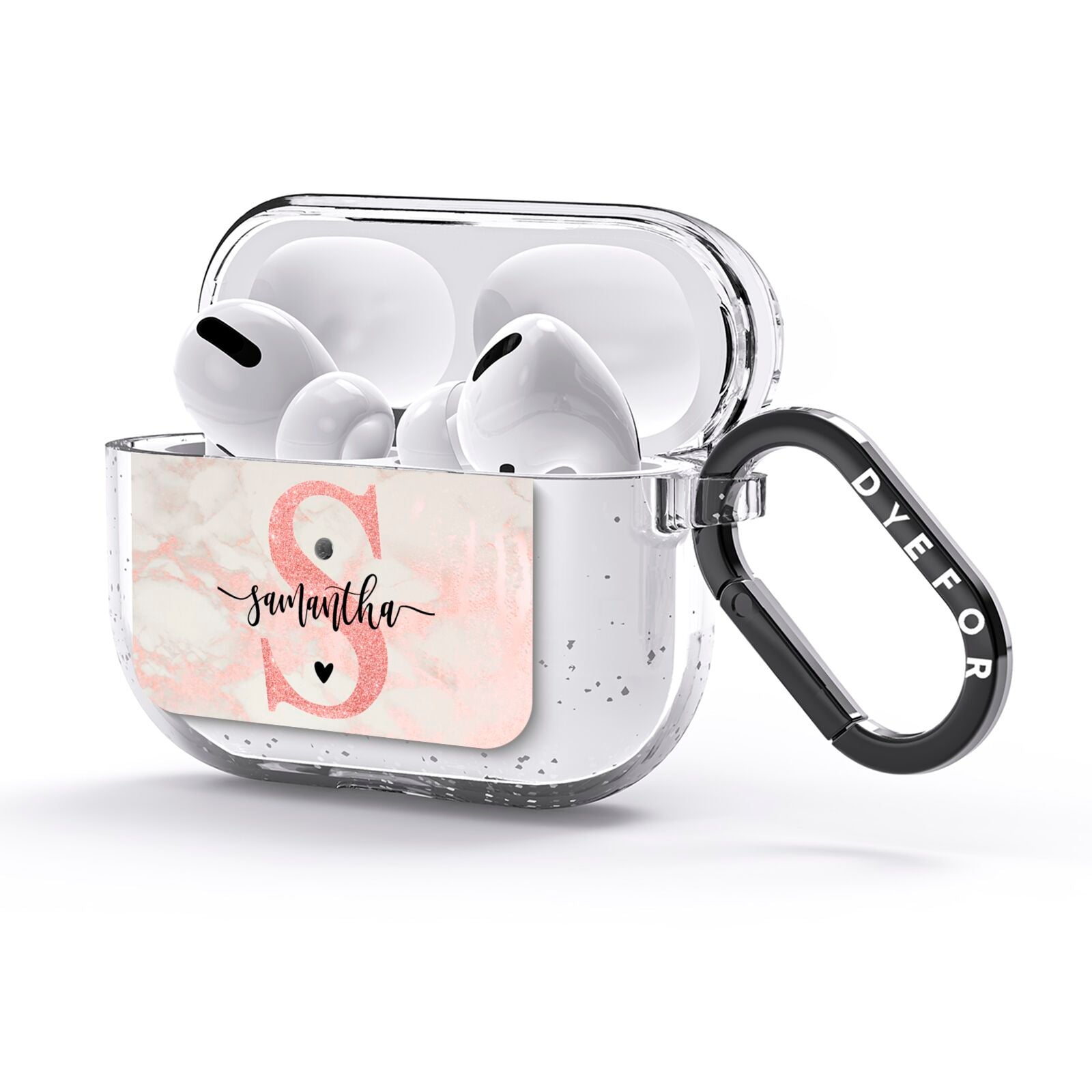 Pink Marble Glitter Monogram Personalised Name AirPods Glitter Case 3rd Gen Side Image