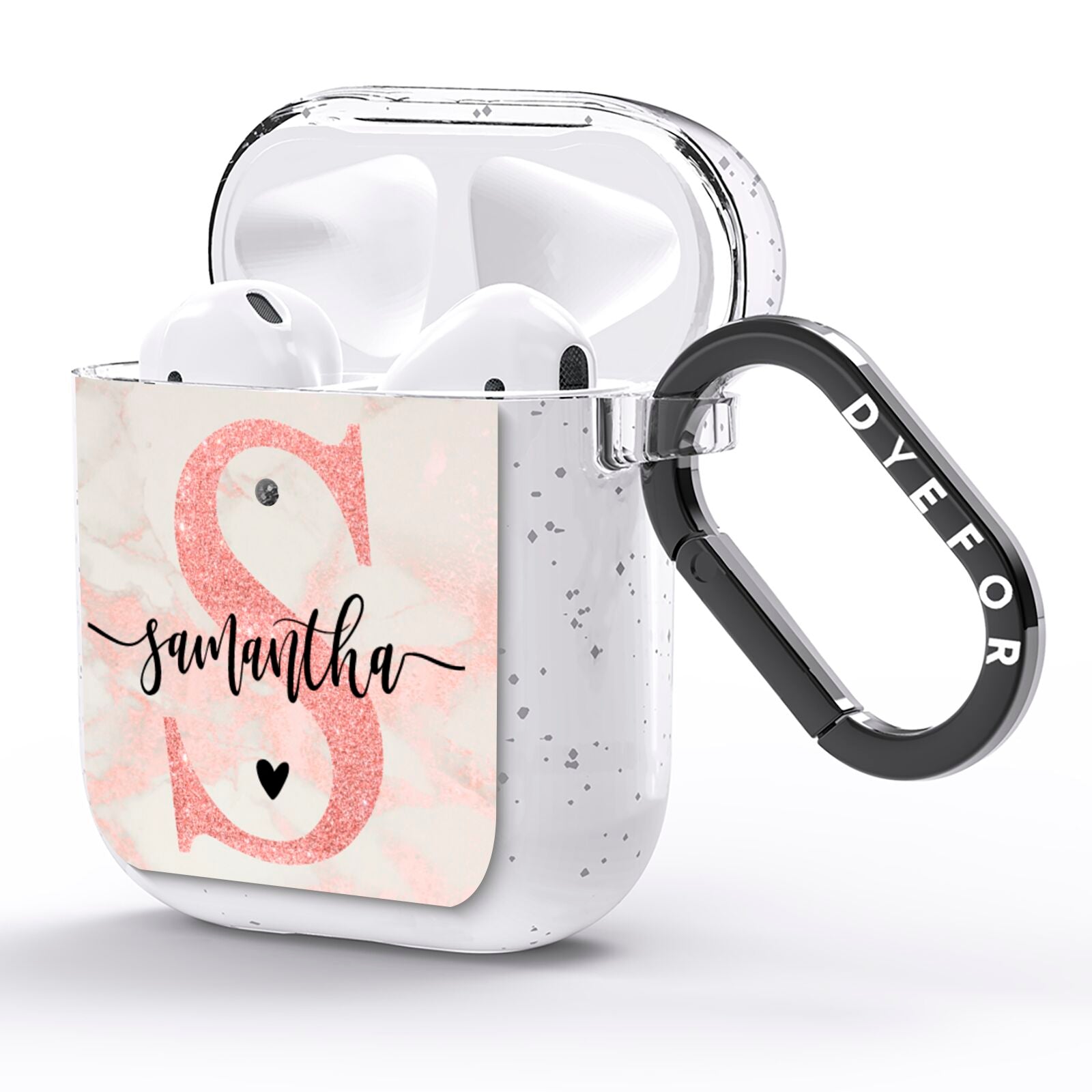 Pink Marble Glitter Monogram Personalised Name AirPods Glitter Case Side Image