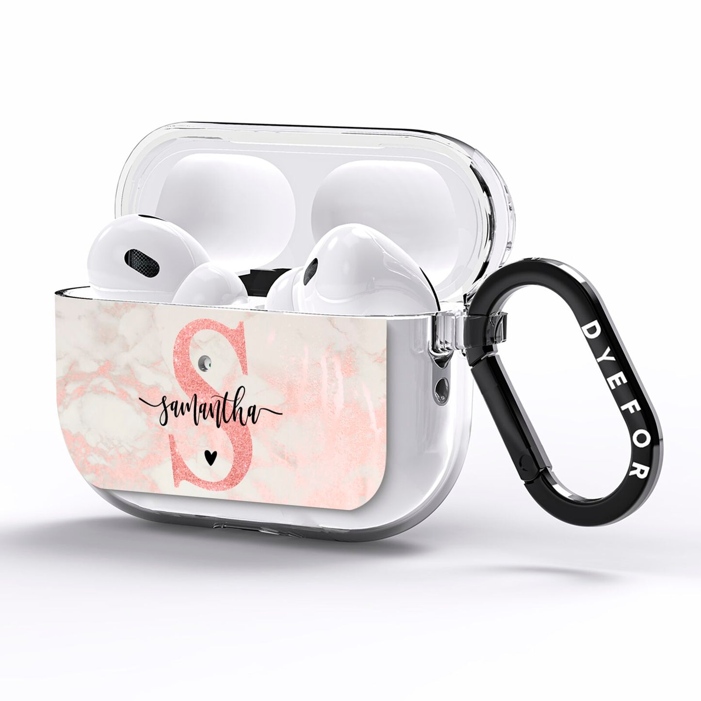 Pink Marble Glitter Monogram Personalised Name AirPods Pro Clear Case Side Image
