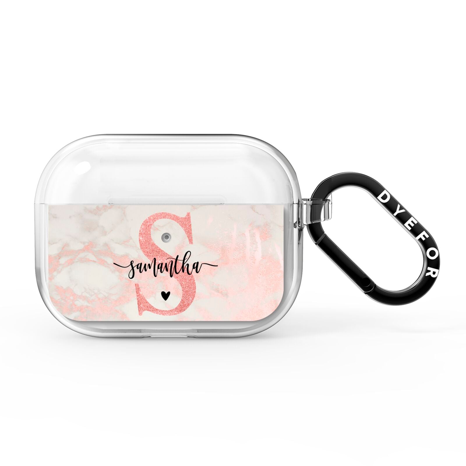 Pink Marble Glitter Monogram Personalised Name AirPods Pro Clear Case