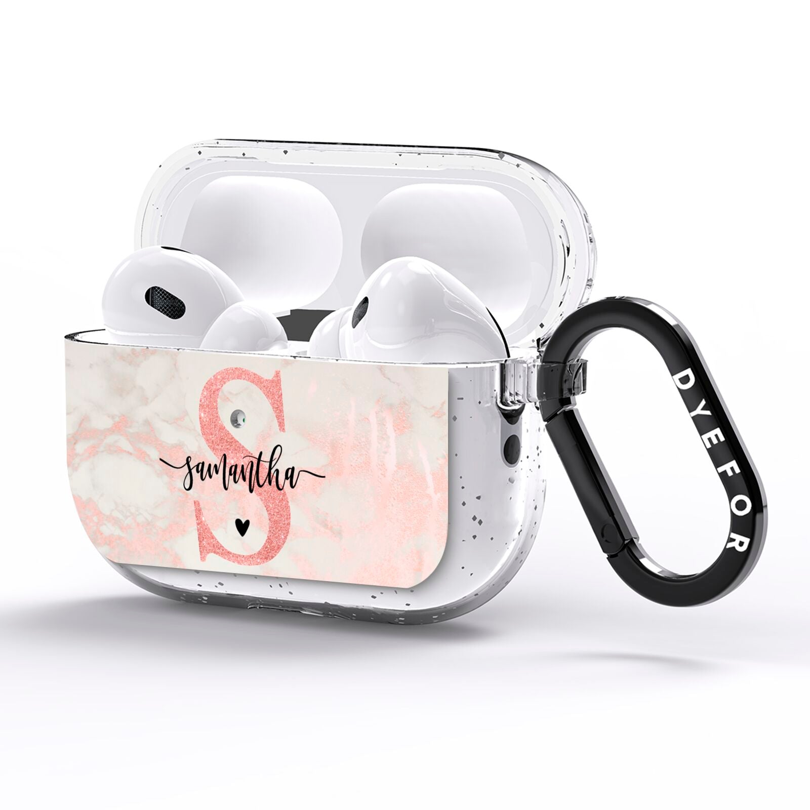 Pink Marble Glitter Monogram Personalised Name AirPods Pro Glitter Case Side Image