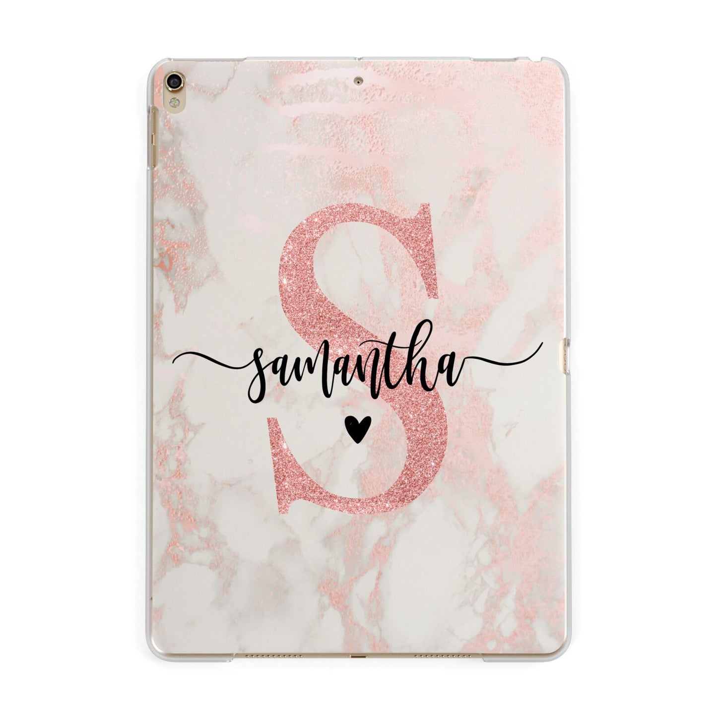 Pink Marble Glitter Monogram Personalised Name Apple iPad Gold Case